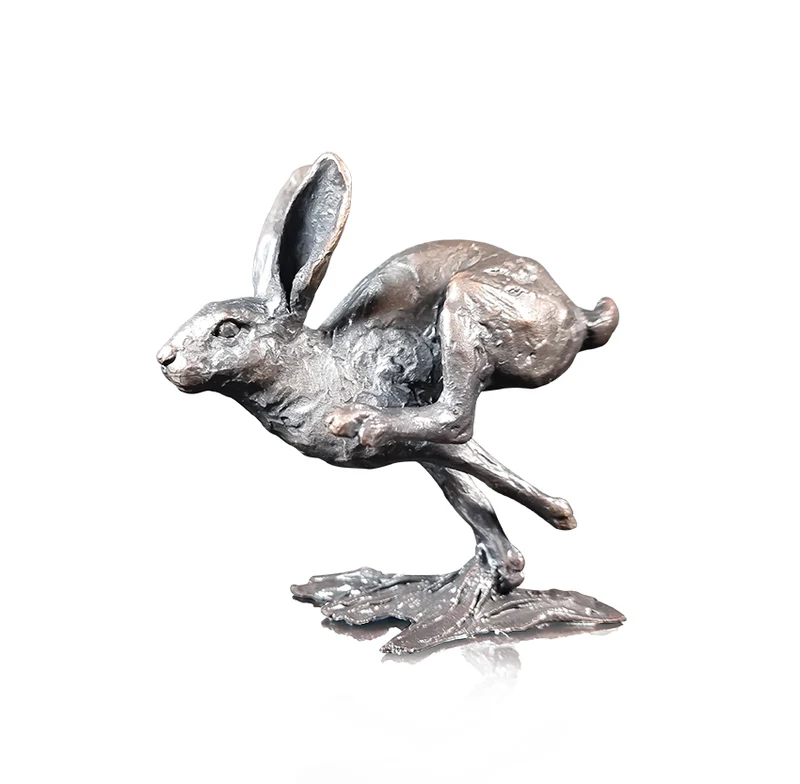 Solid Bronze Small Hare Running (1120)