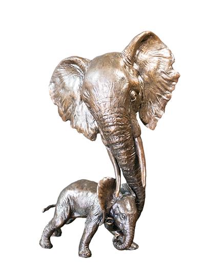 Elephant Mother & Baby Calf Solid Bronze By Keith Sherwin 1123