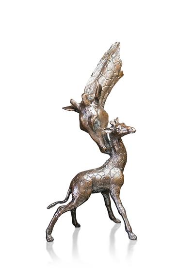 Giraffe Mother & Calf Solid Bronze Sculpture by Keith Sherwin 1124