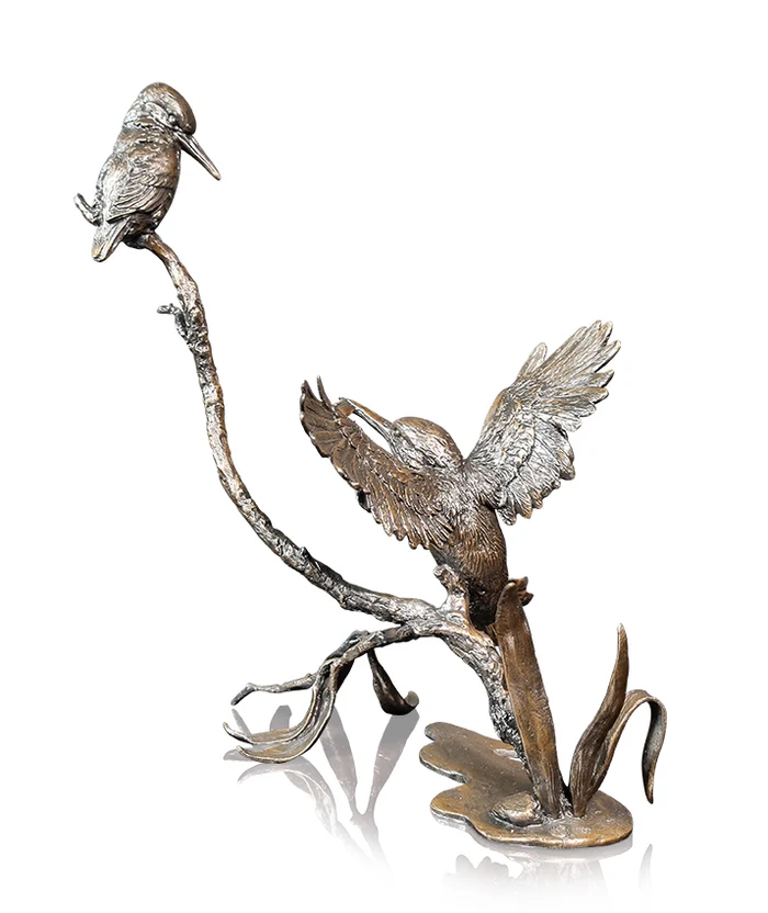 Solid bronze Prized Catch-Kingfisher Bird Pair (1195)