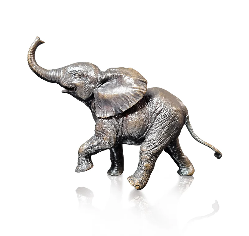 Solid Bronze Baby Elephant Running (1218)