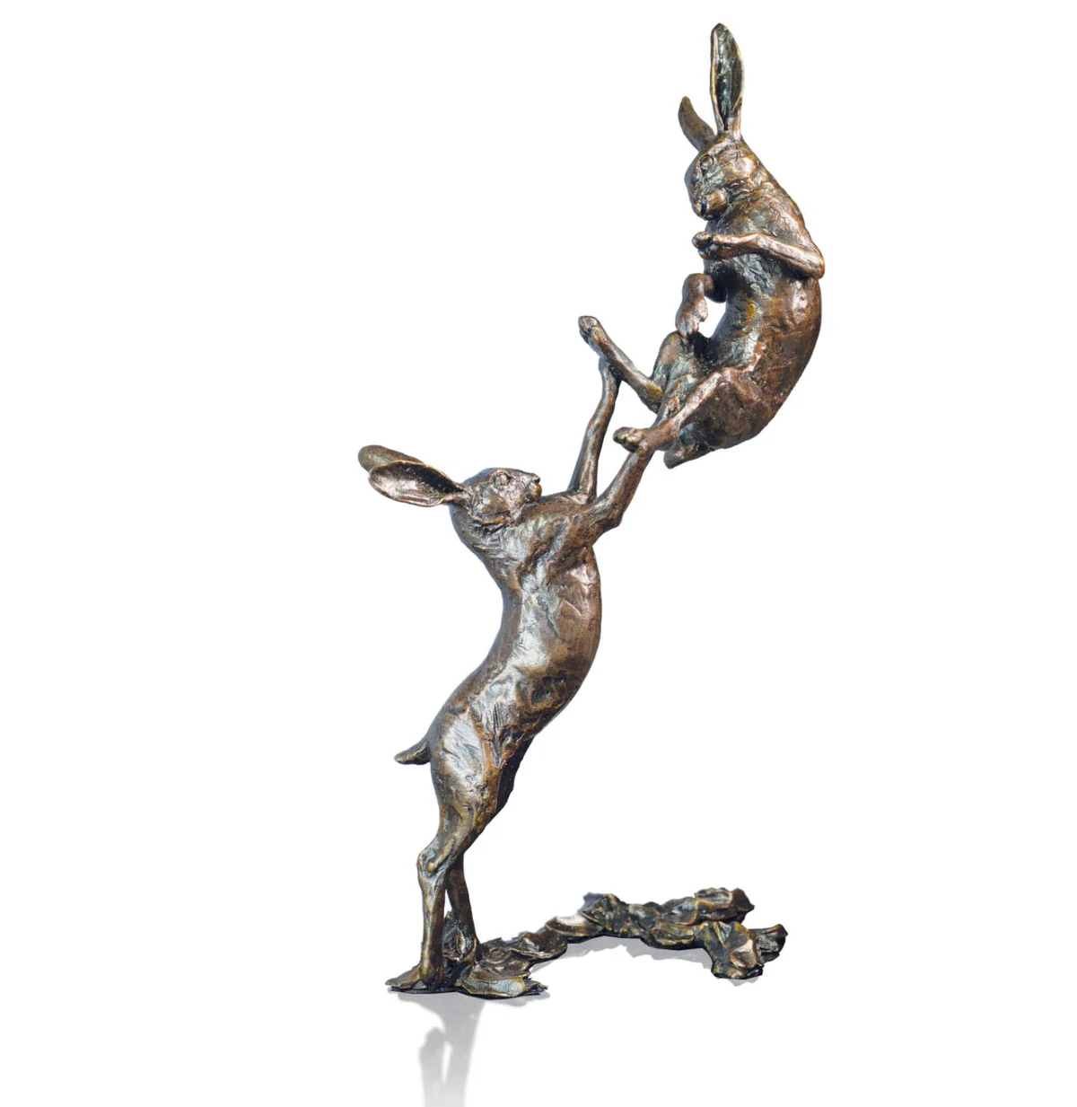 Solid Bronze Medium Hares Boxing (1223)
