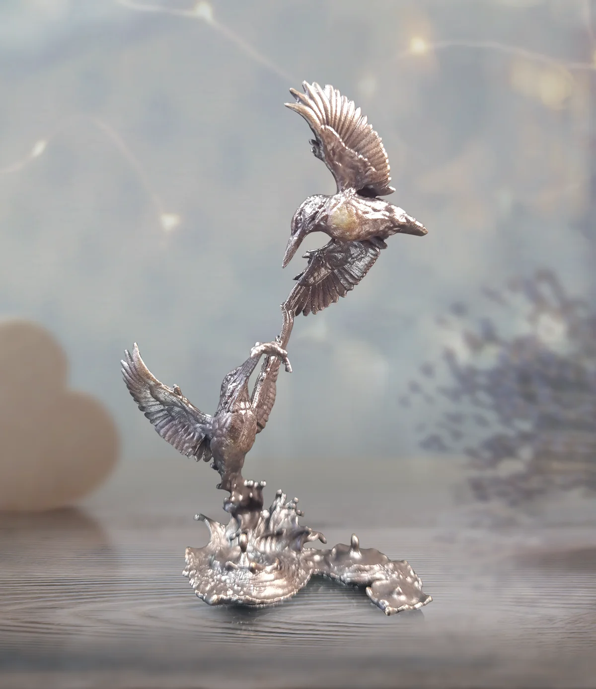 Solid Bronze Butler & Peach Miniature Pair of Kingfishers (2098)