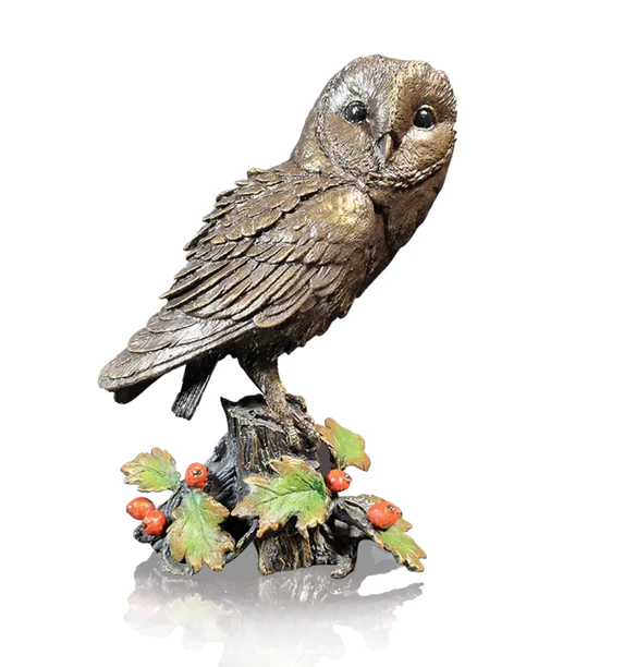 Solid Bronze Barn Owl with Hawthorne (1163) by Keith Sherwin