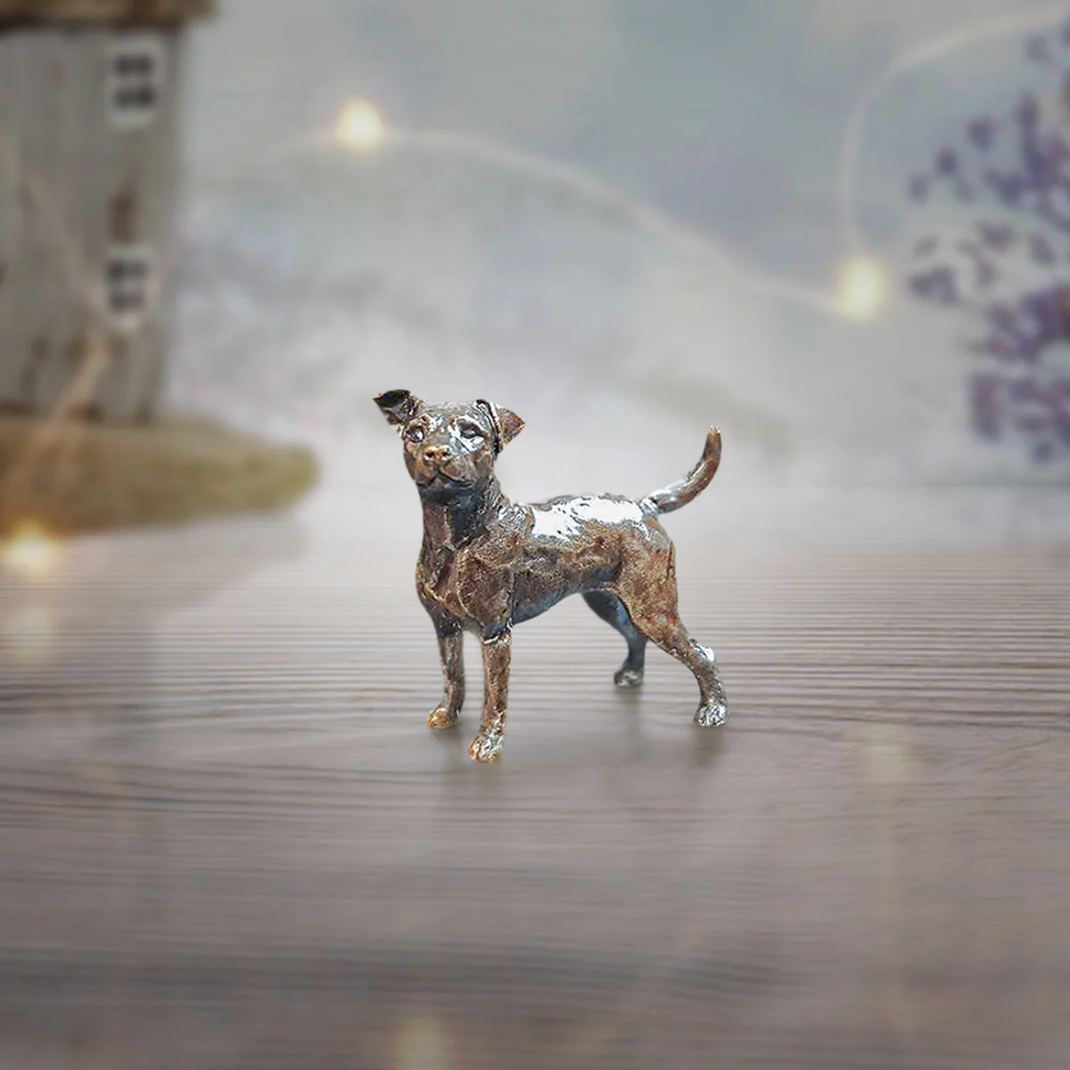 Solid Bronze Butler & Peach Miniature Bronze Jack Russell Dog (2071)