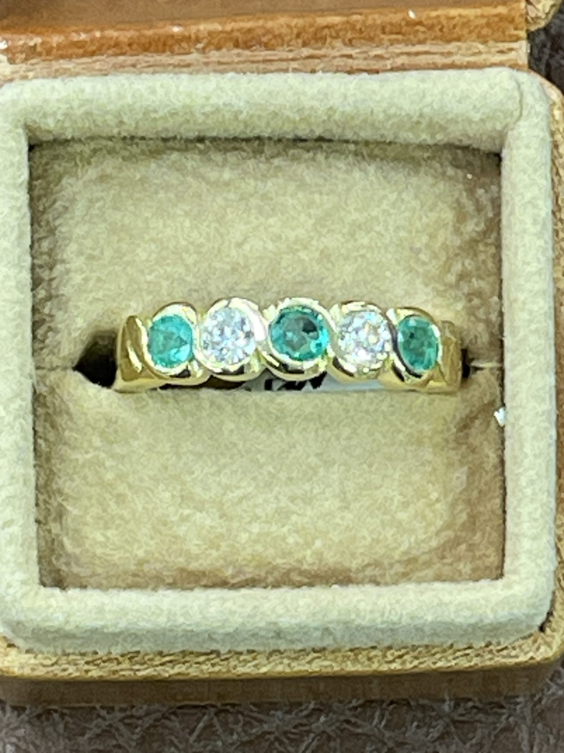 18ct Yellow Gold Diamond & Emerald S Design Half Hoop Ring