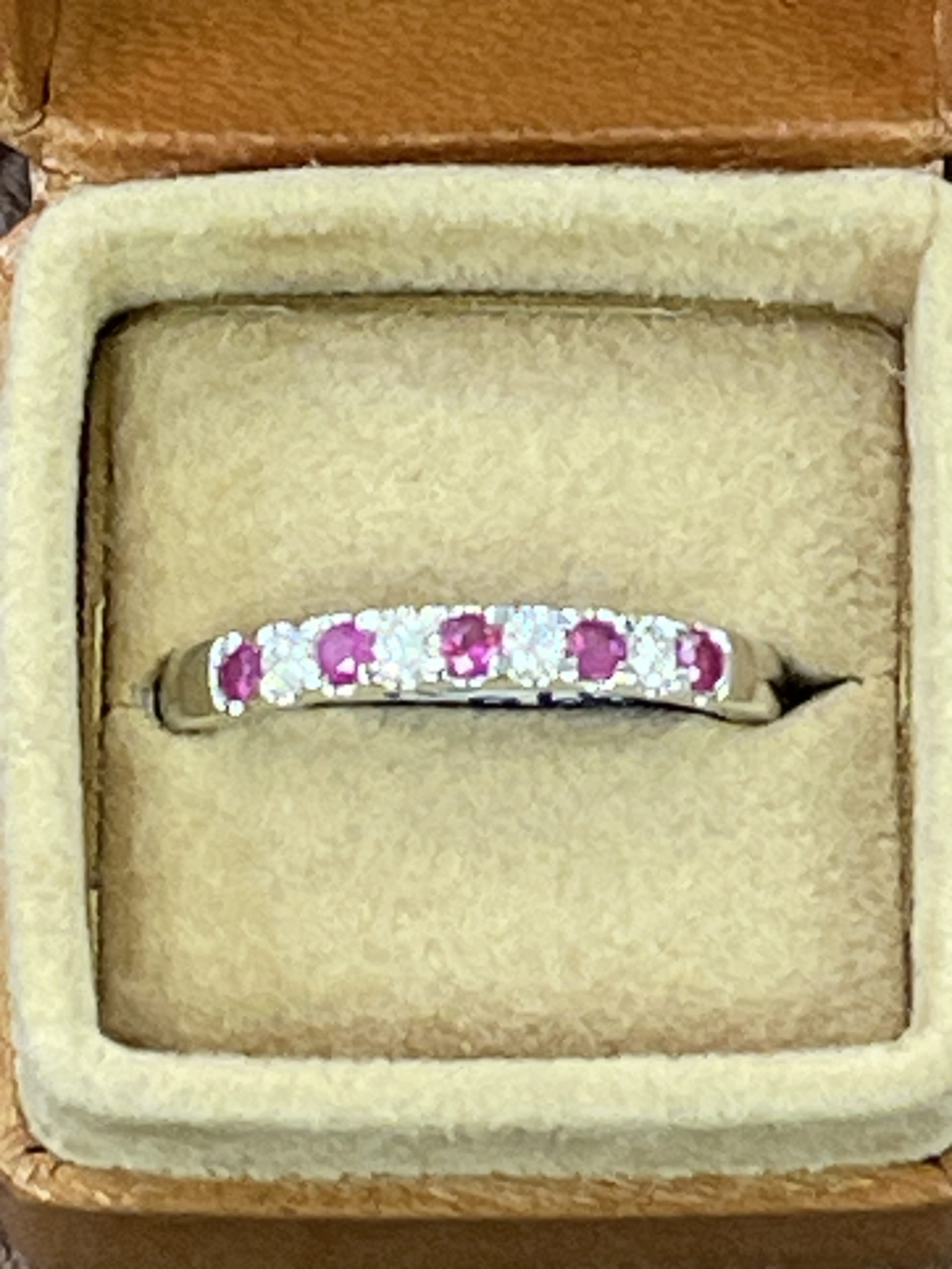 18ct W/Gold Ruby & Diamond Eternity Half Hoop Ring