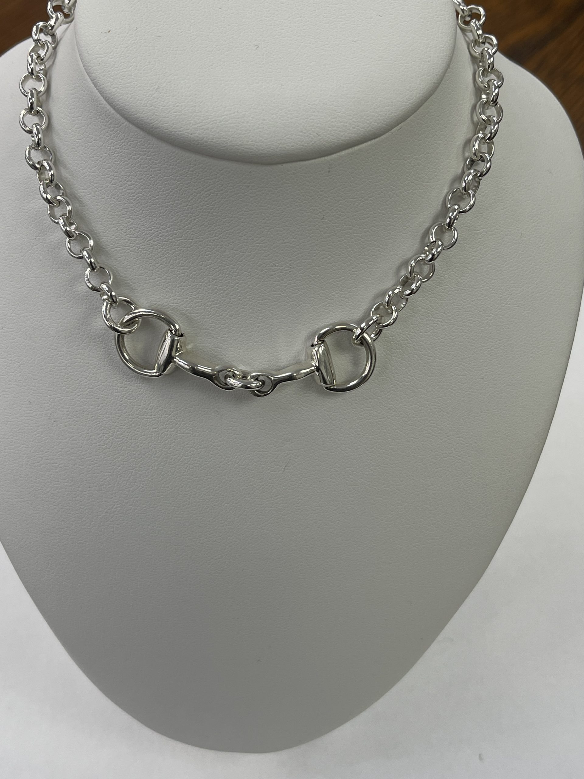 Sterling Silver Snaffle Bit Belcher Link Equestrian Necklace