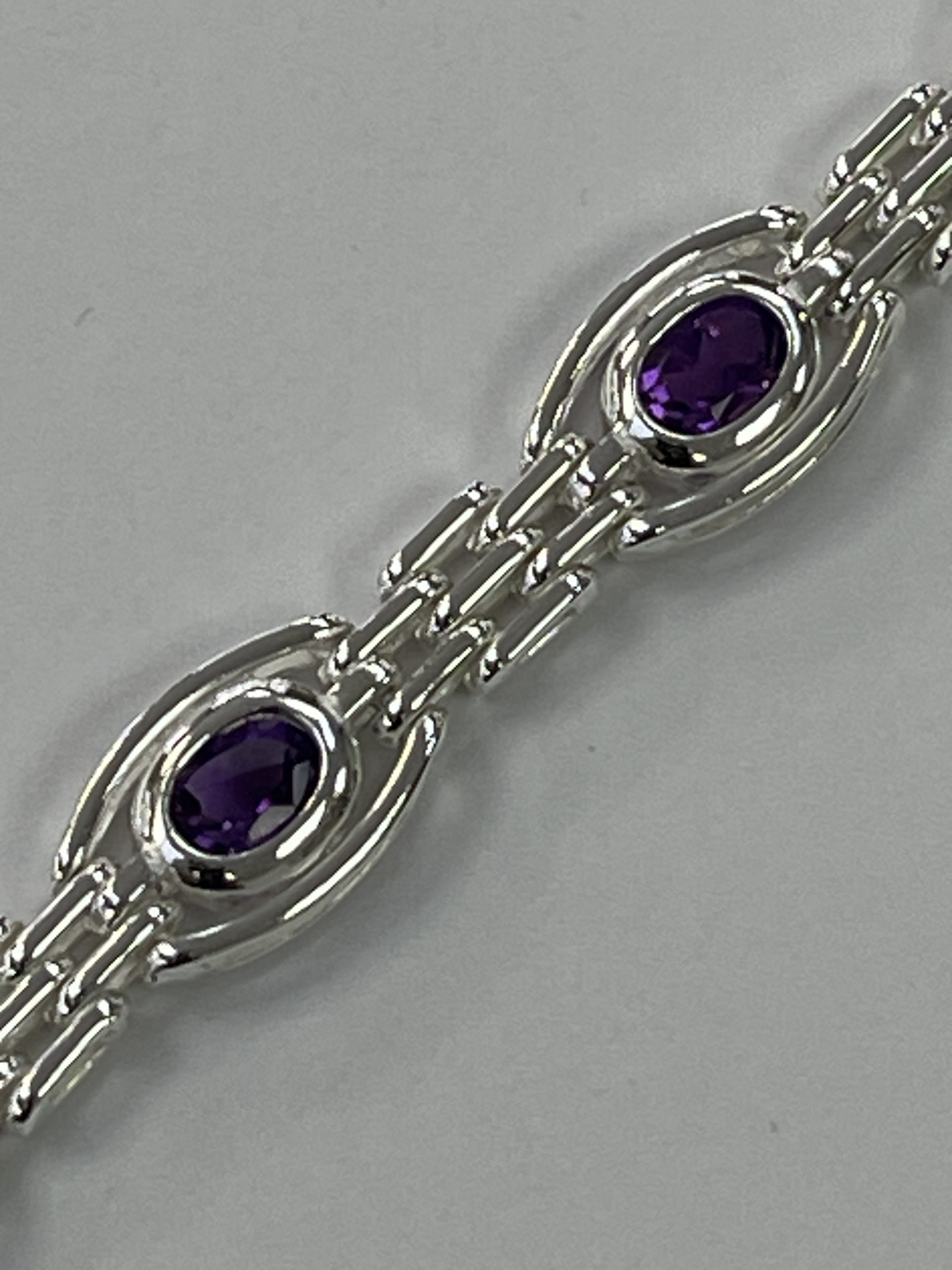 Sterling Silver Amethyst Gate Design Bracelet