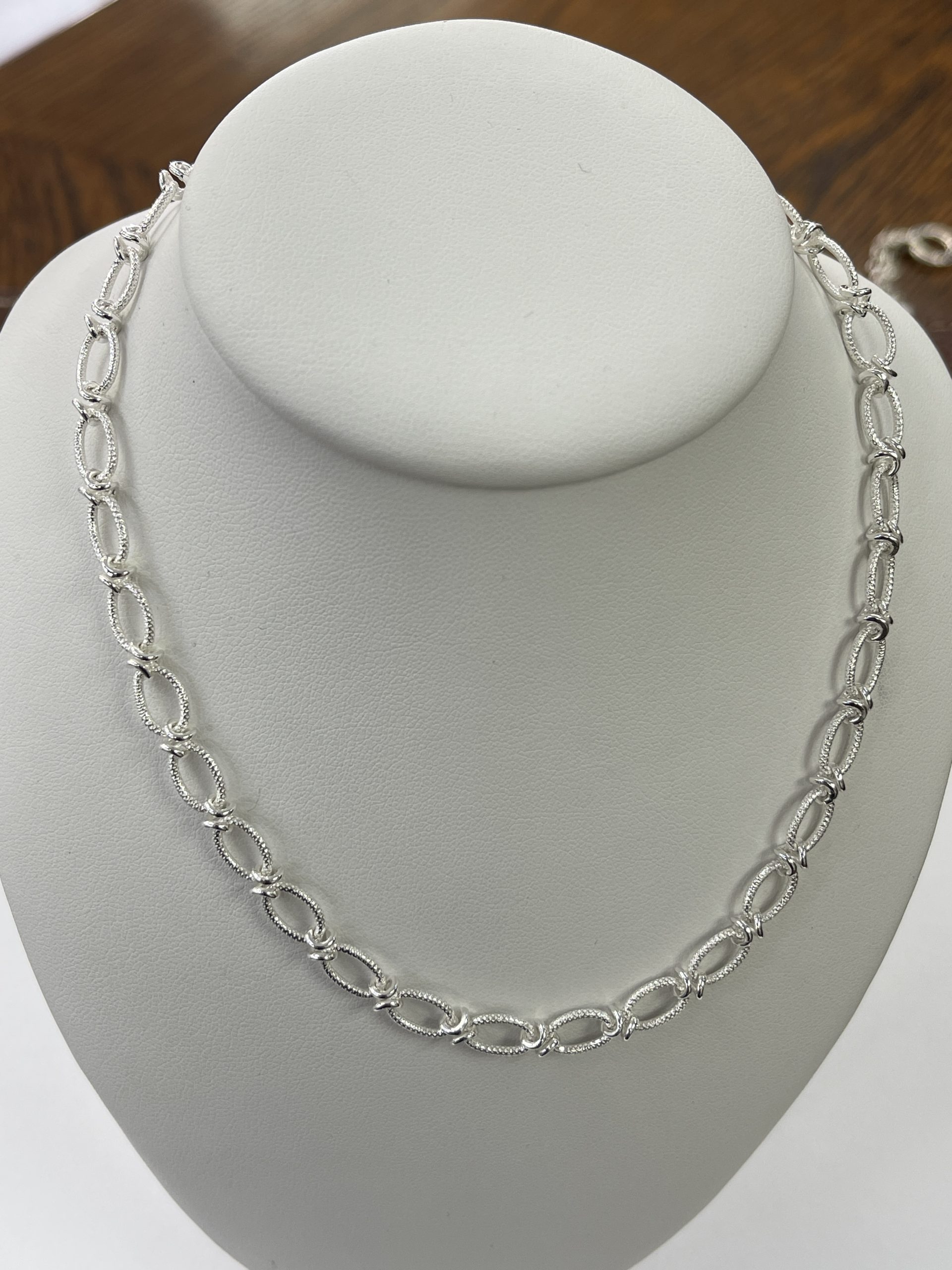 Sterling Silver Oval Textured Link Necklace