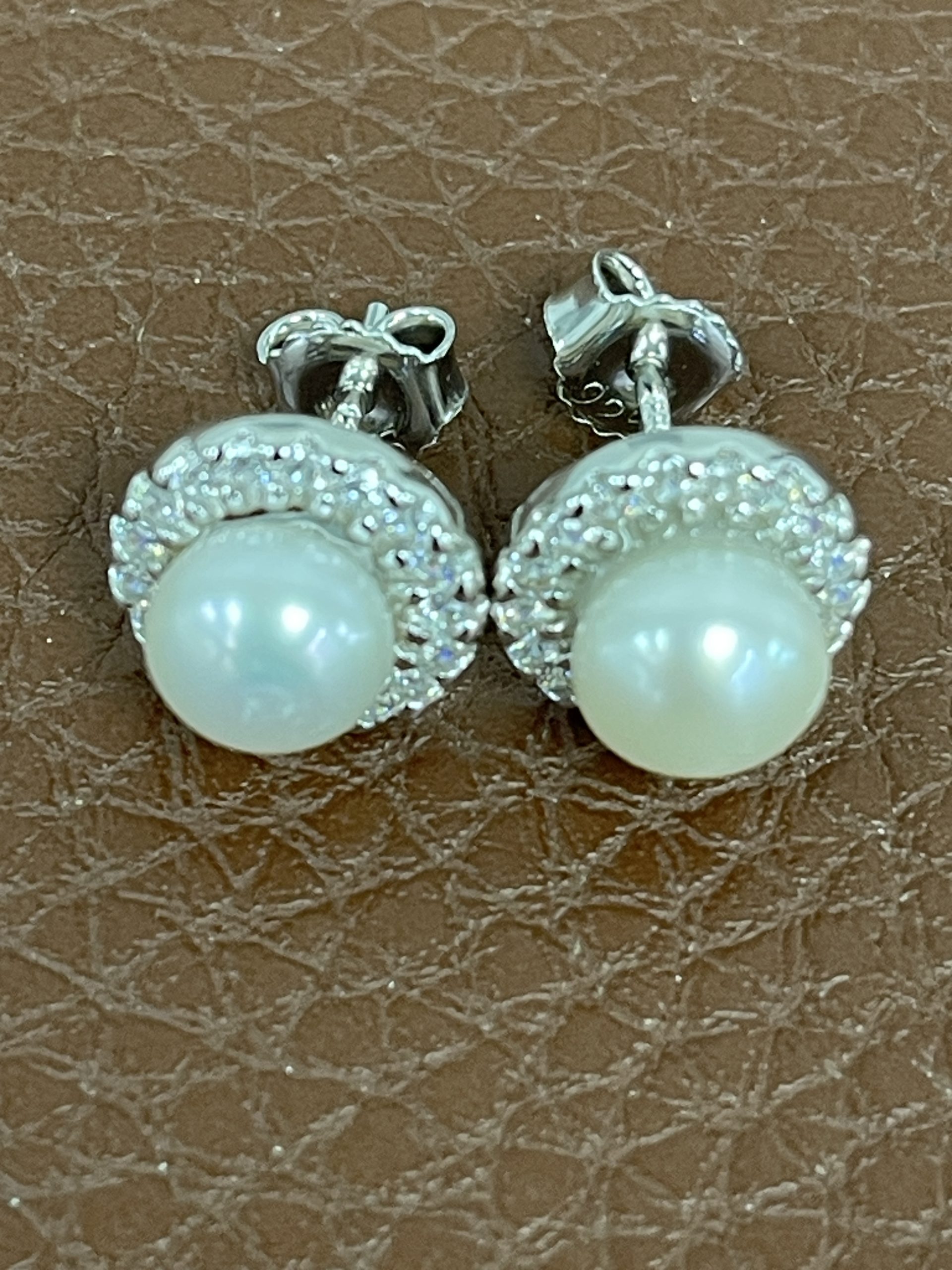 Sterling Silver & Pearl CZ Stud Earrings