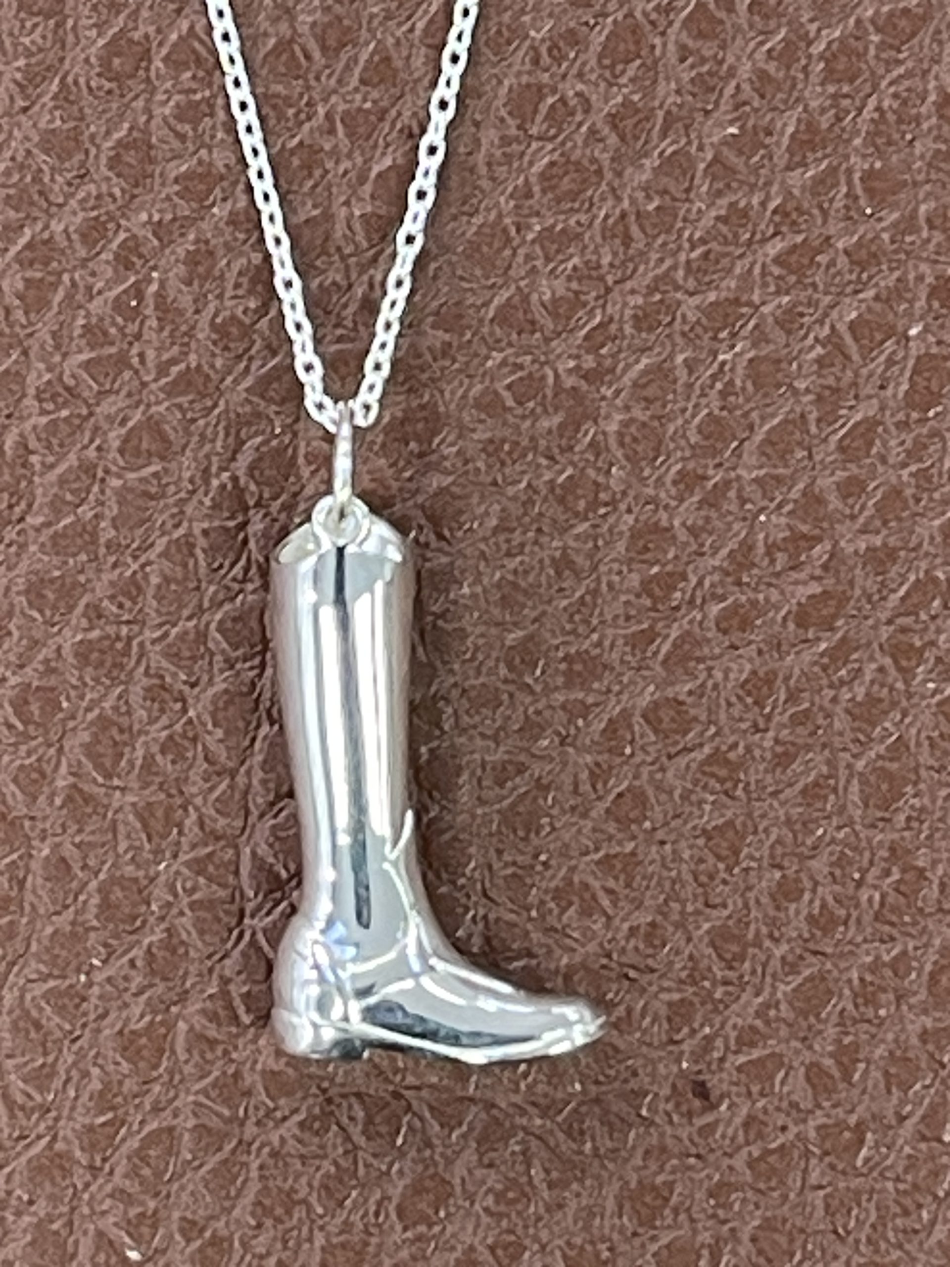 Large Sterling Silver Riding Boot Charm Pendant & Chain