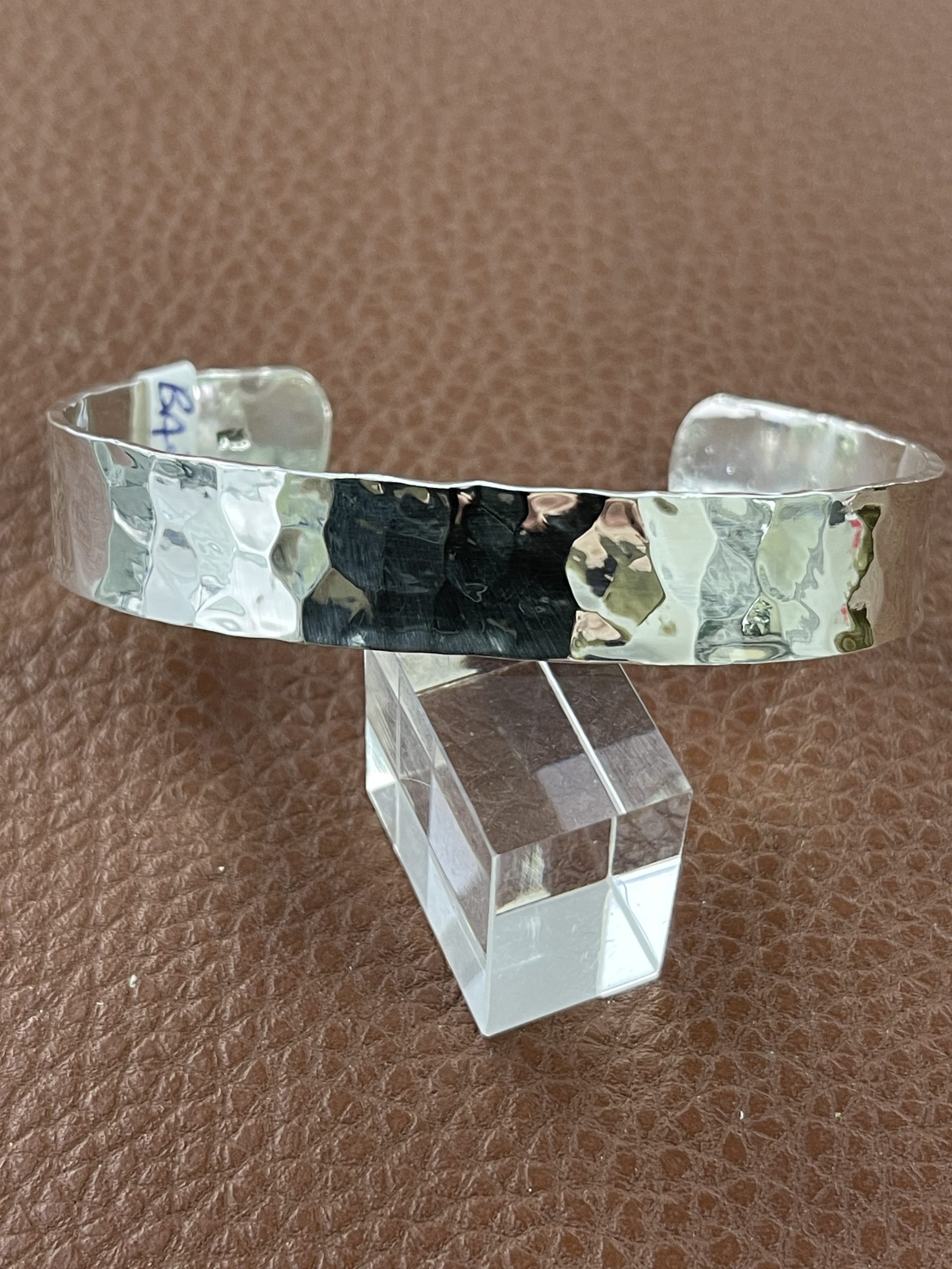 Sterling Silver Hammered Finish Design Cuff Bangle