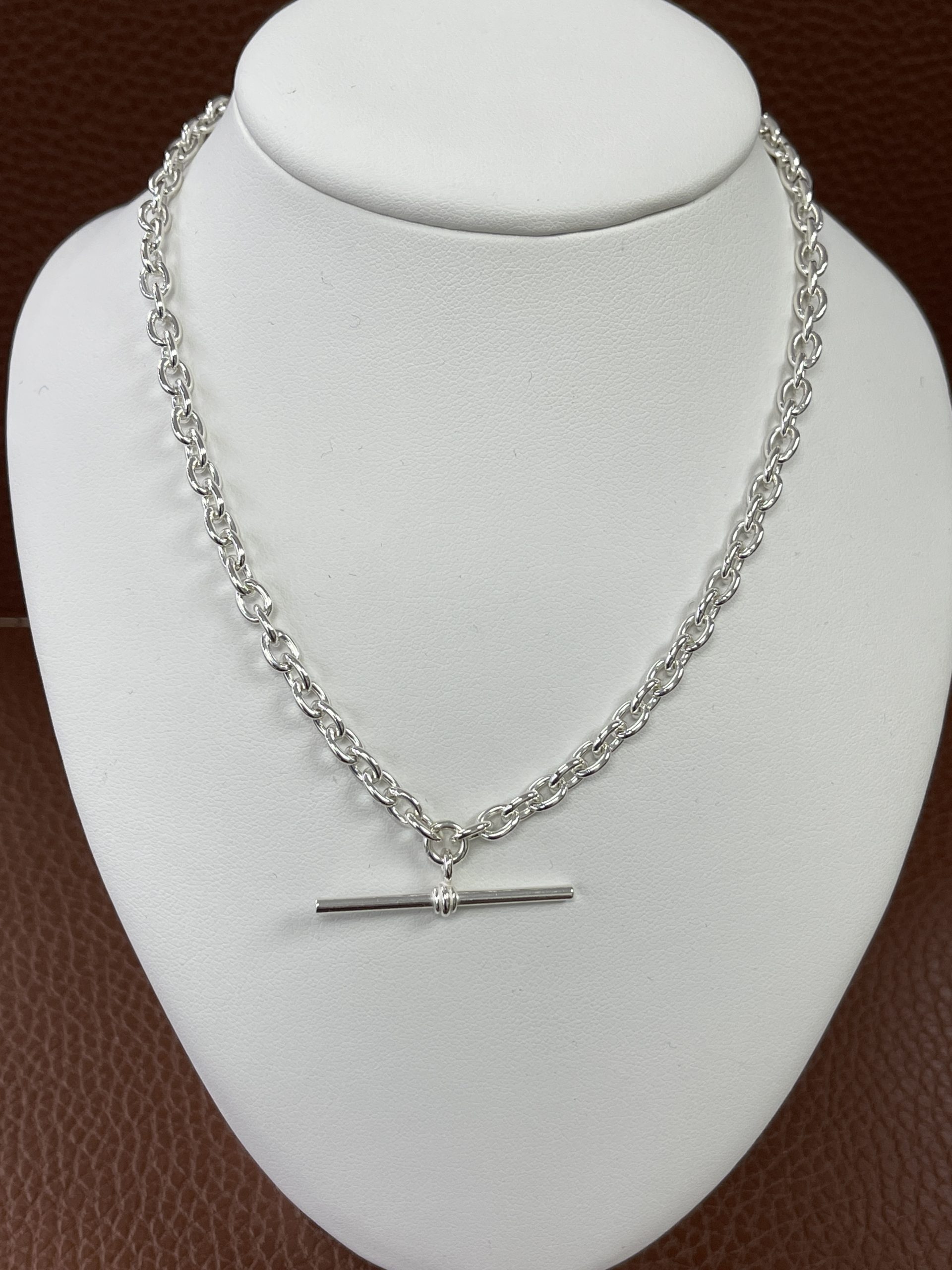 Sterling Silver Belcher Link T Bar Necklace