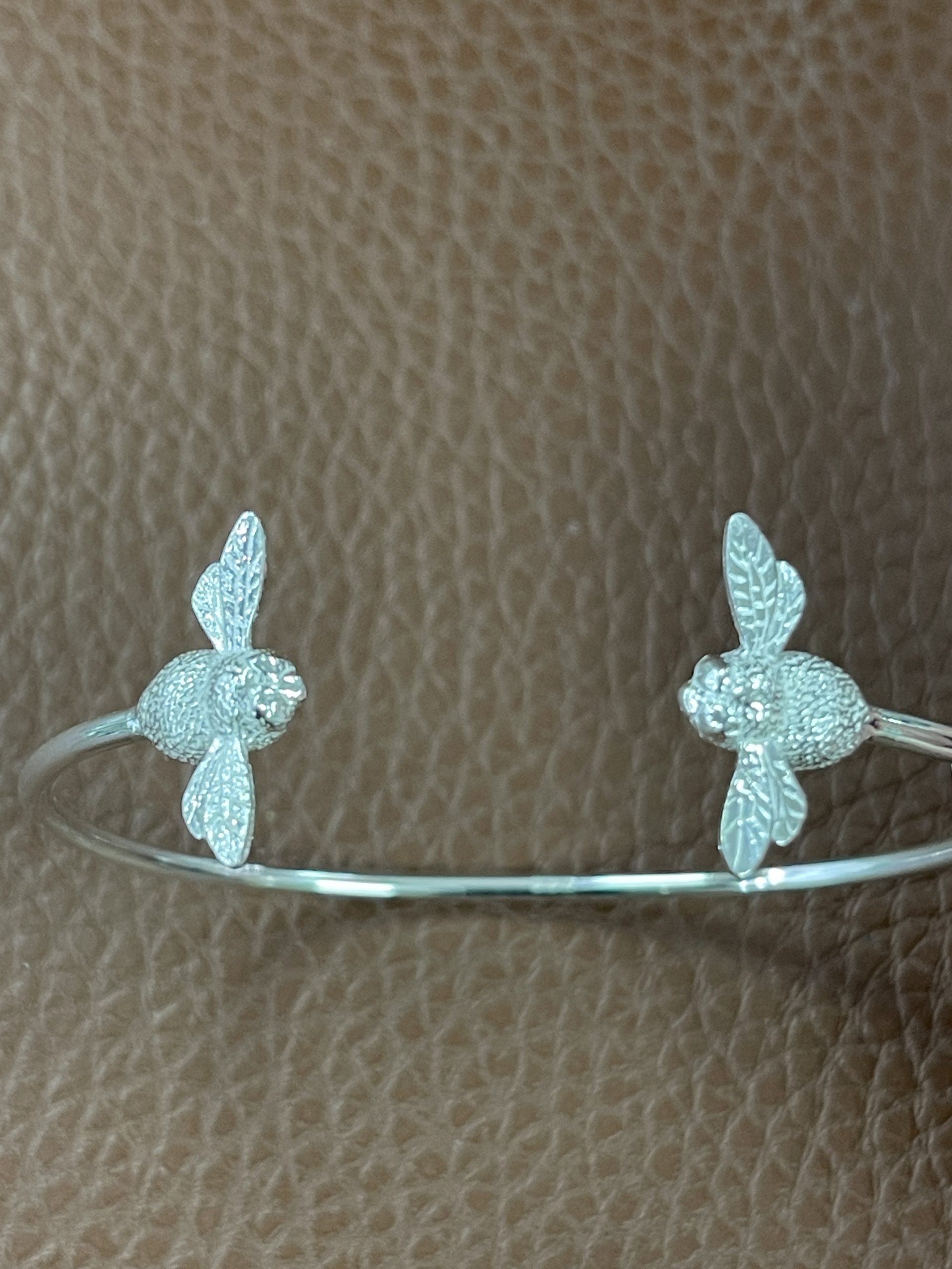 Sterling Silver Small Bee Torque Bangle