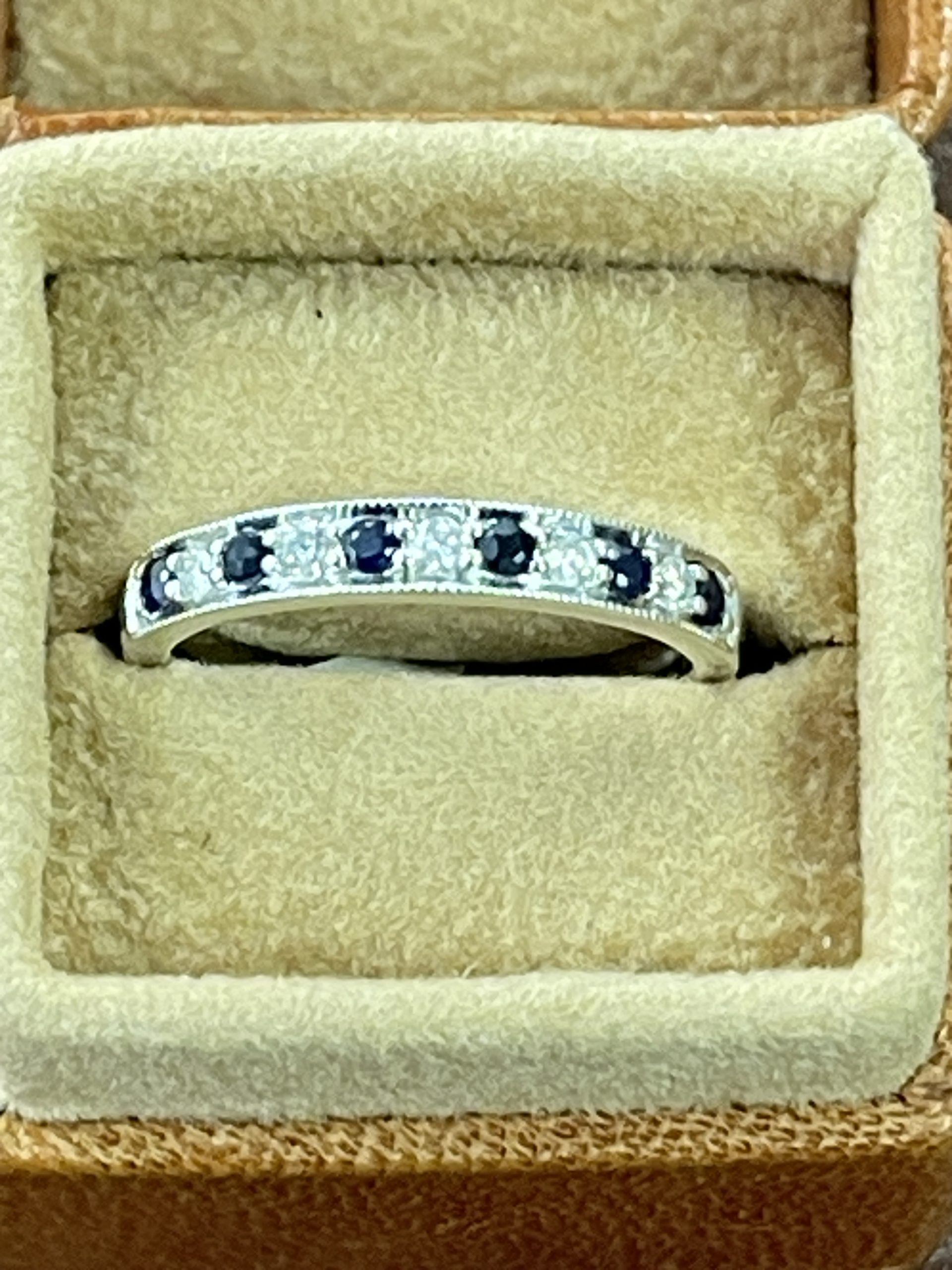 18ct White Gold Diamond & Sapphire Half Hoop Eternity Ring