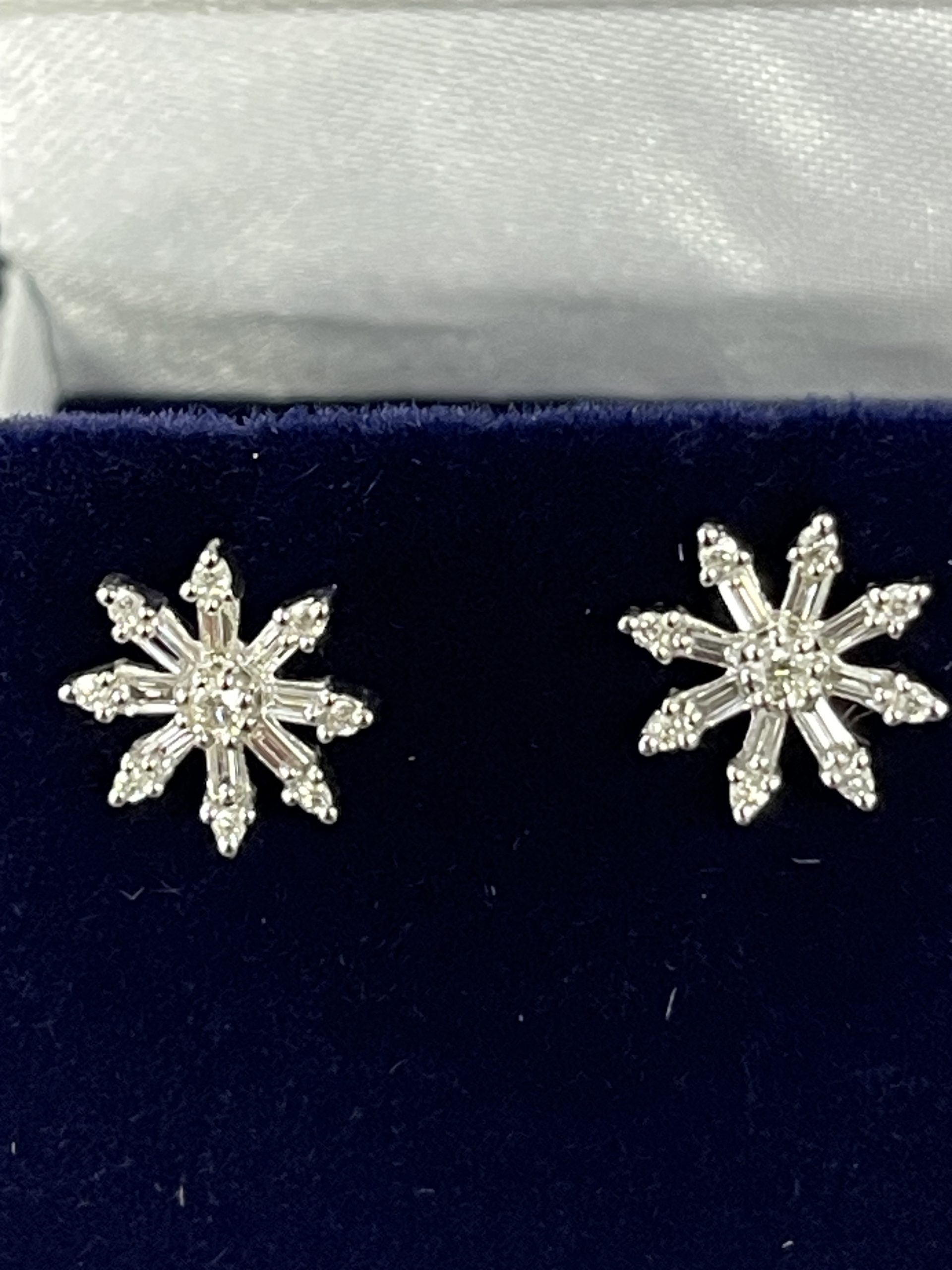 9ct White Gold Snowflake Design Diamond Earrings