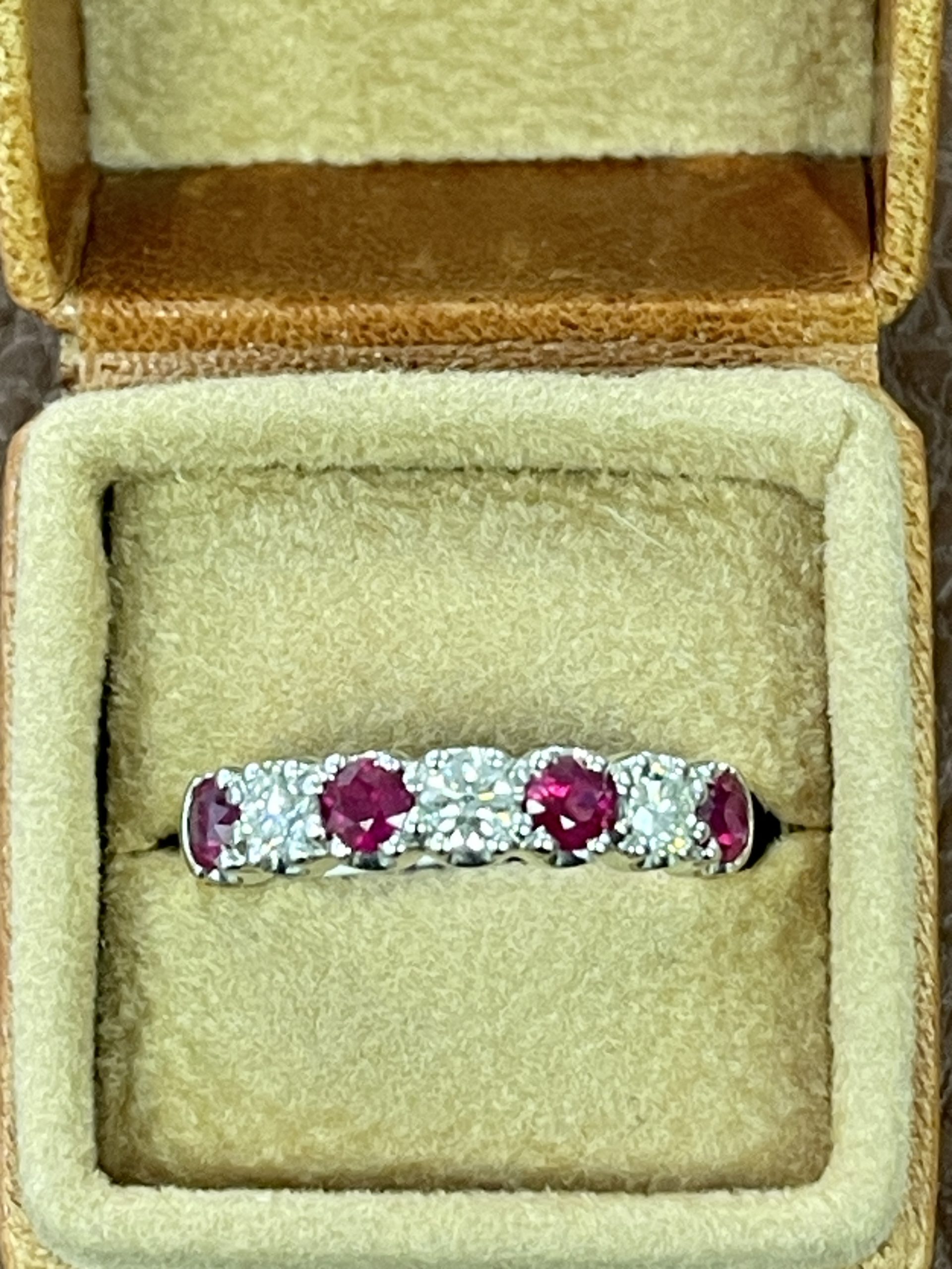 18ct Yellow Gold Seven Stone Diamond & Ruby Half Hoop Ring