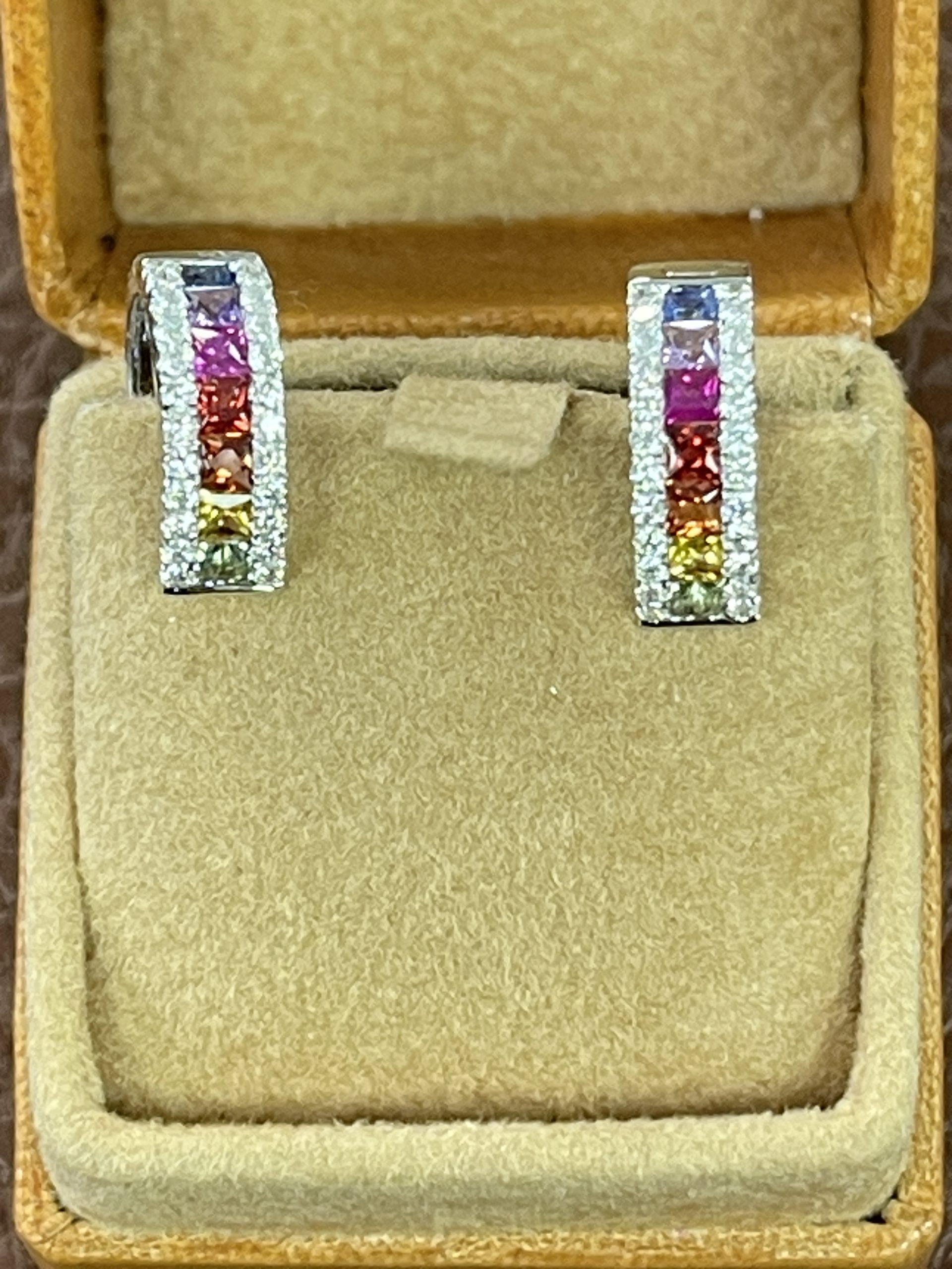 18ct White Gold Diamond & Sapphire Hoop Earrings