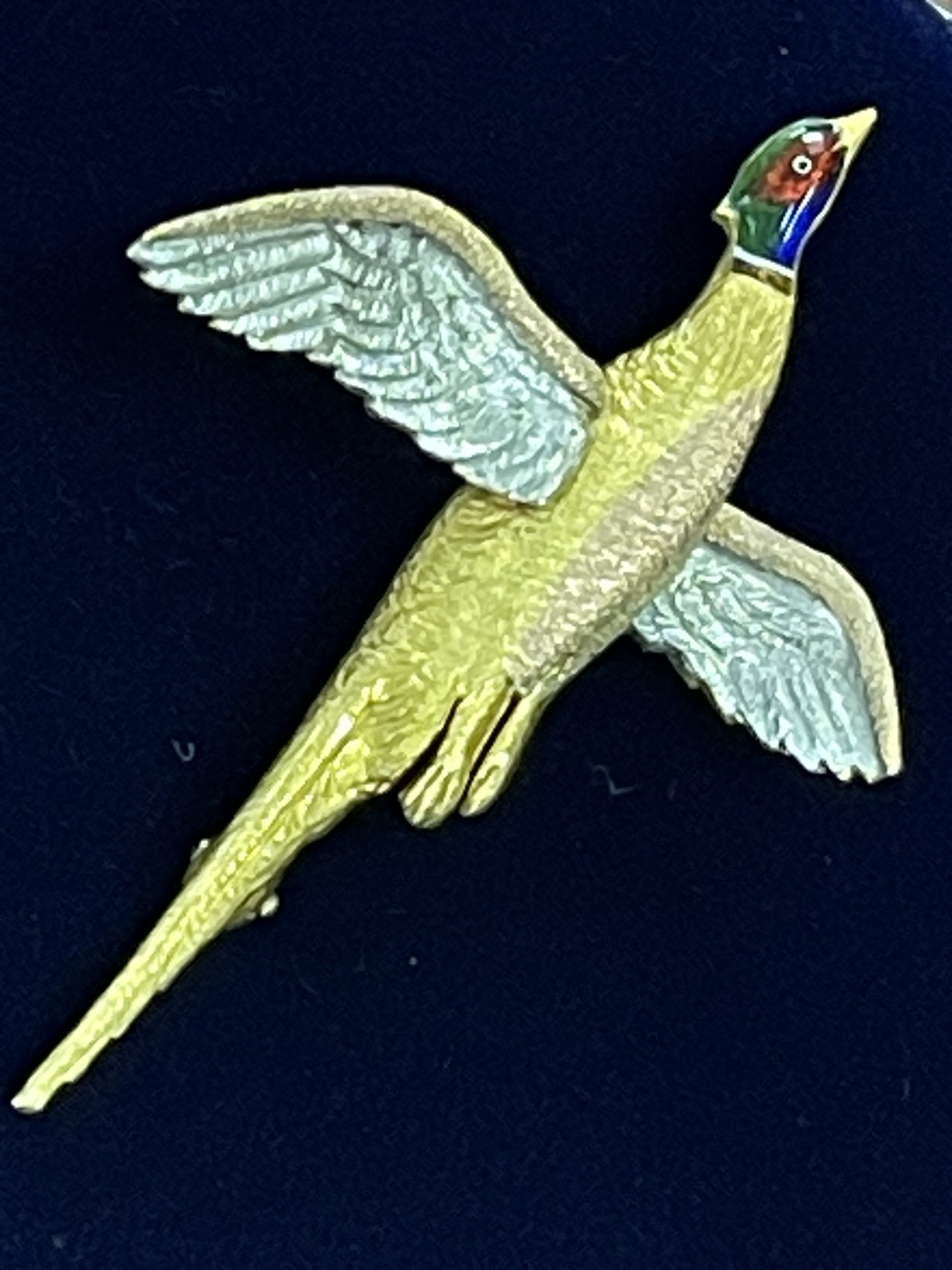 9ct Yellow/Red/White Gold Enamel Head Pheasant Brooch Secondhand