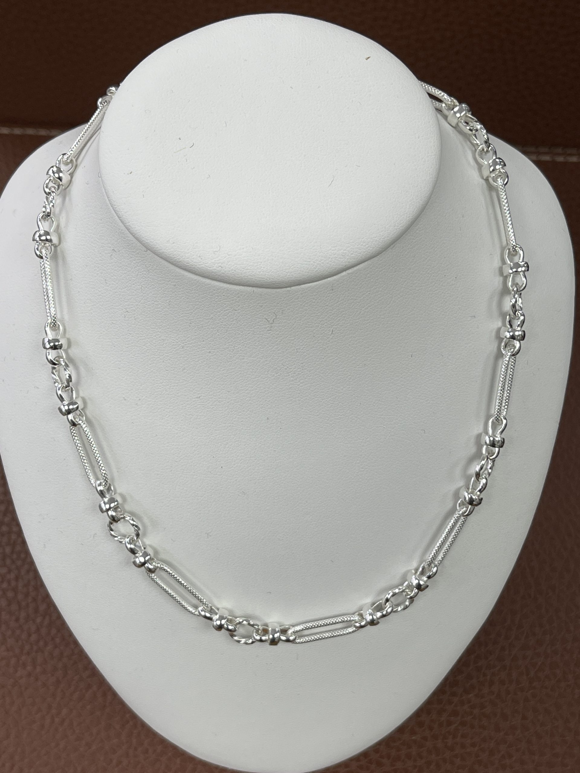 Sterling Silver Textured Oval Link Necklace