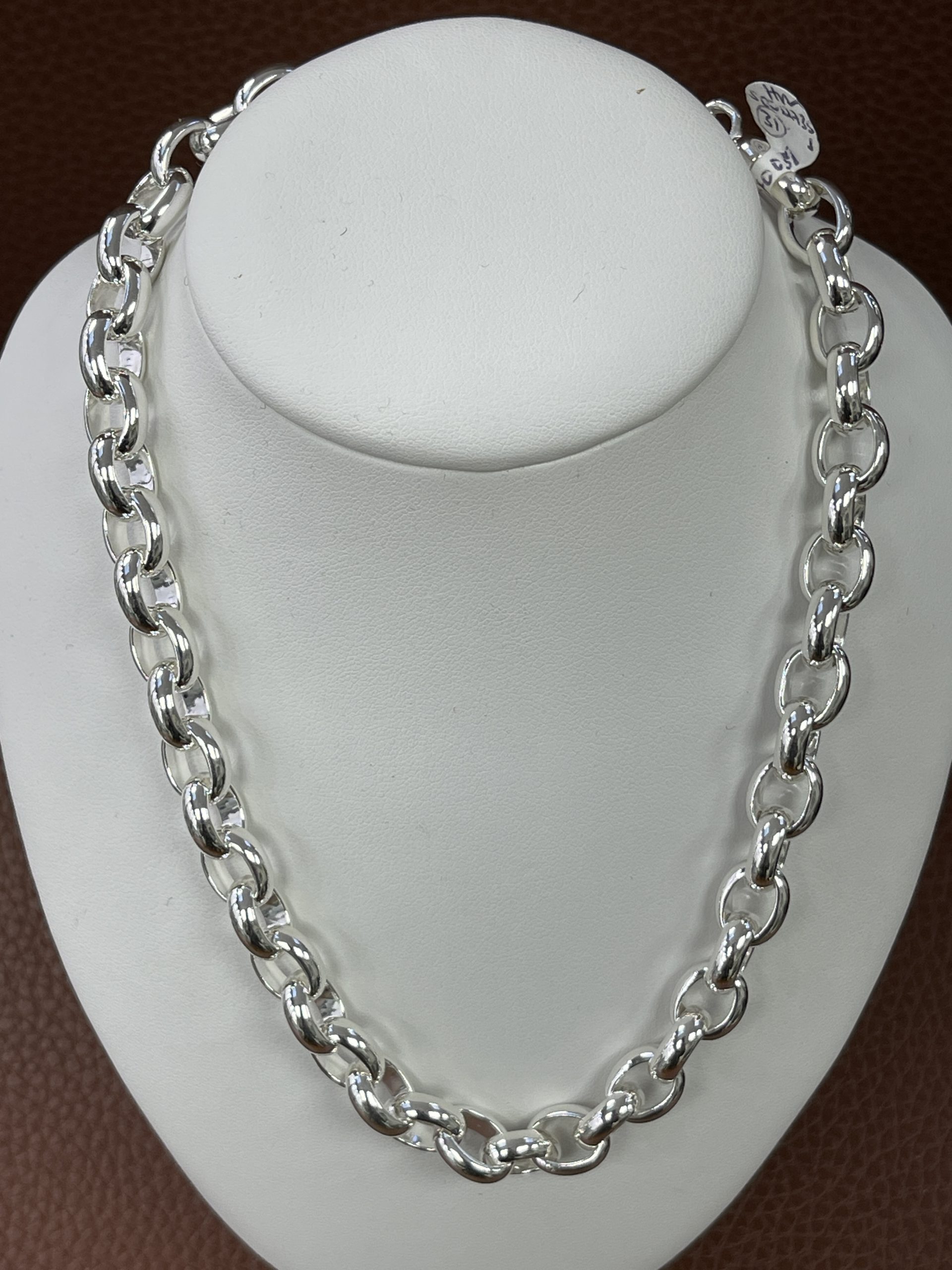 Sterling Silver Large Oval Belcher Necklace