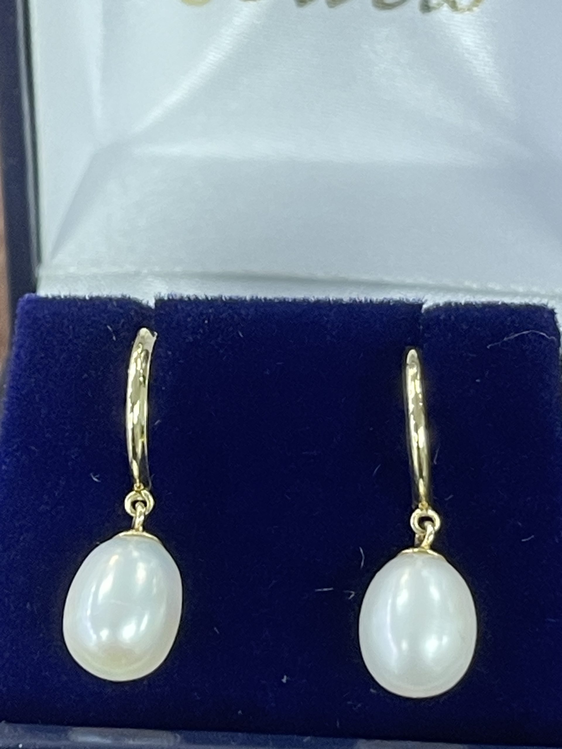 9ct yellow Gold Hoop Drop Pearl Stud Earrings