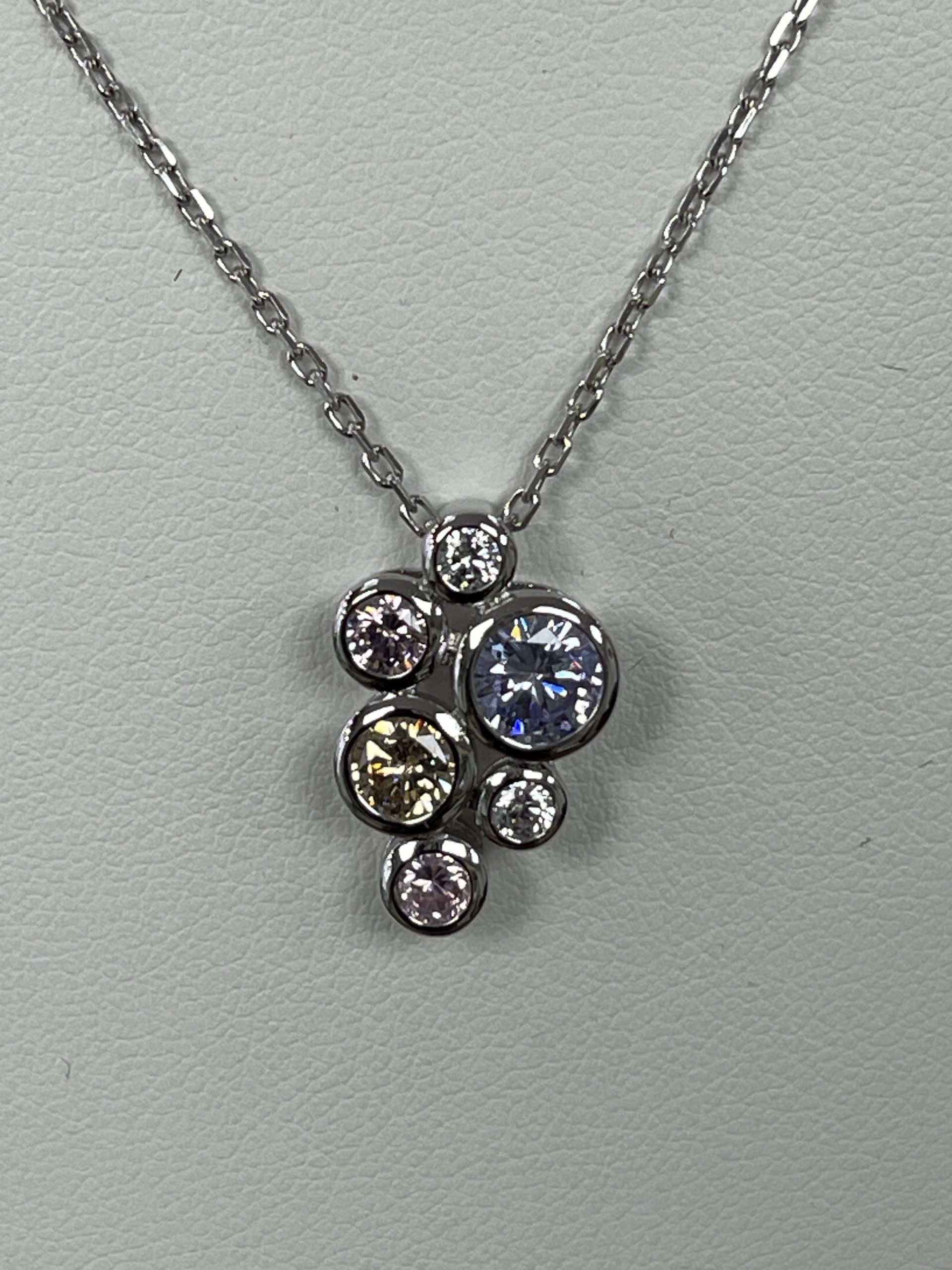 Sterling Silver Coloured Stone Bubble Design Pendant & Chain