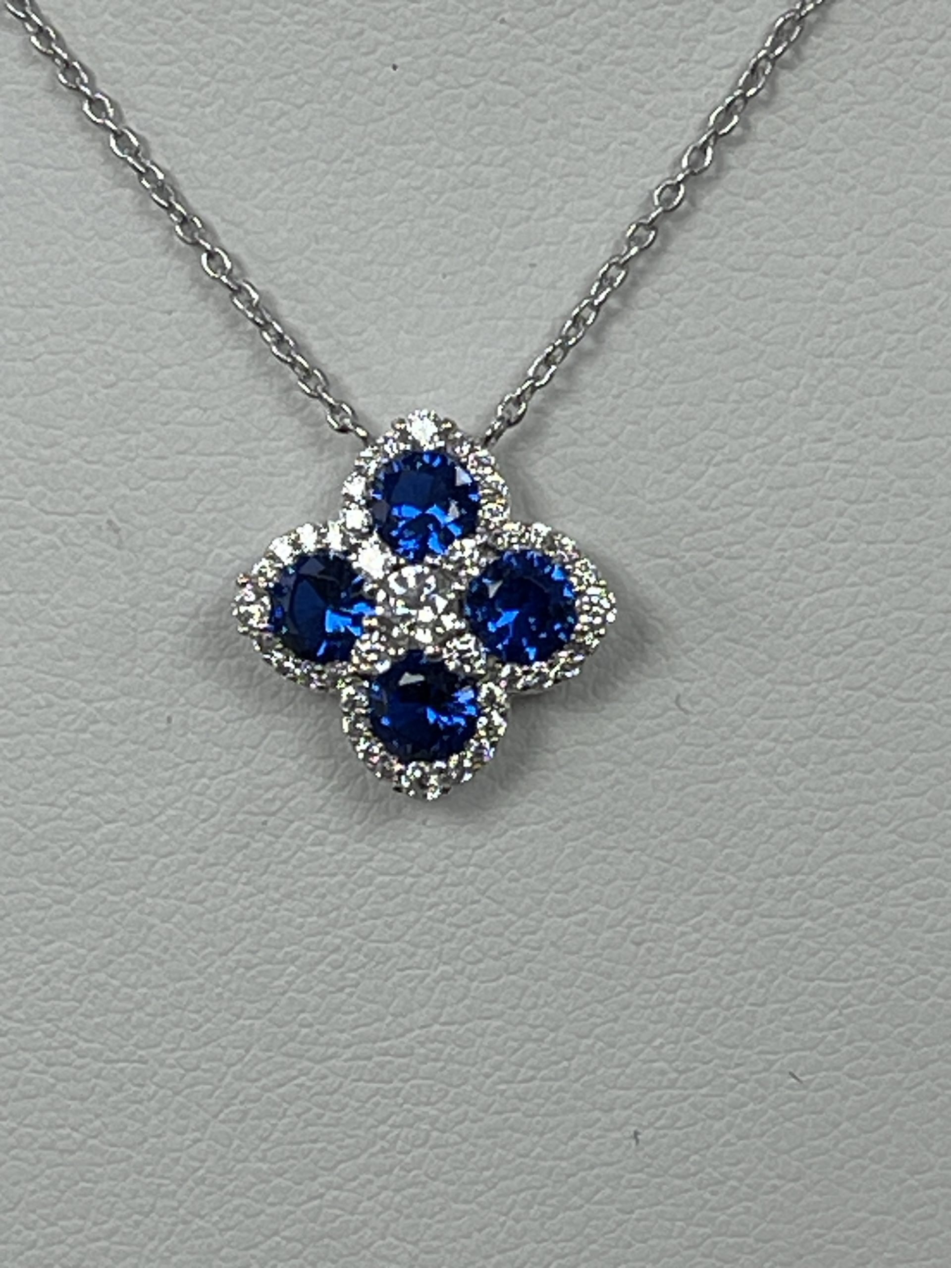 Sterling Silver Blue Stone & CZ Four Leaf Clover Design Pendant