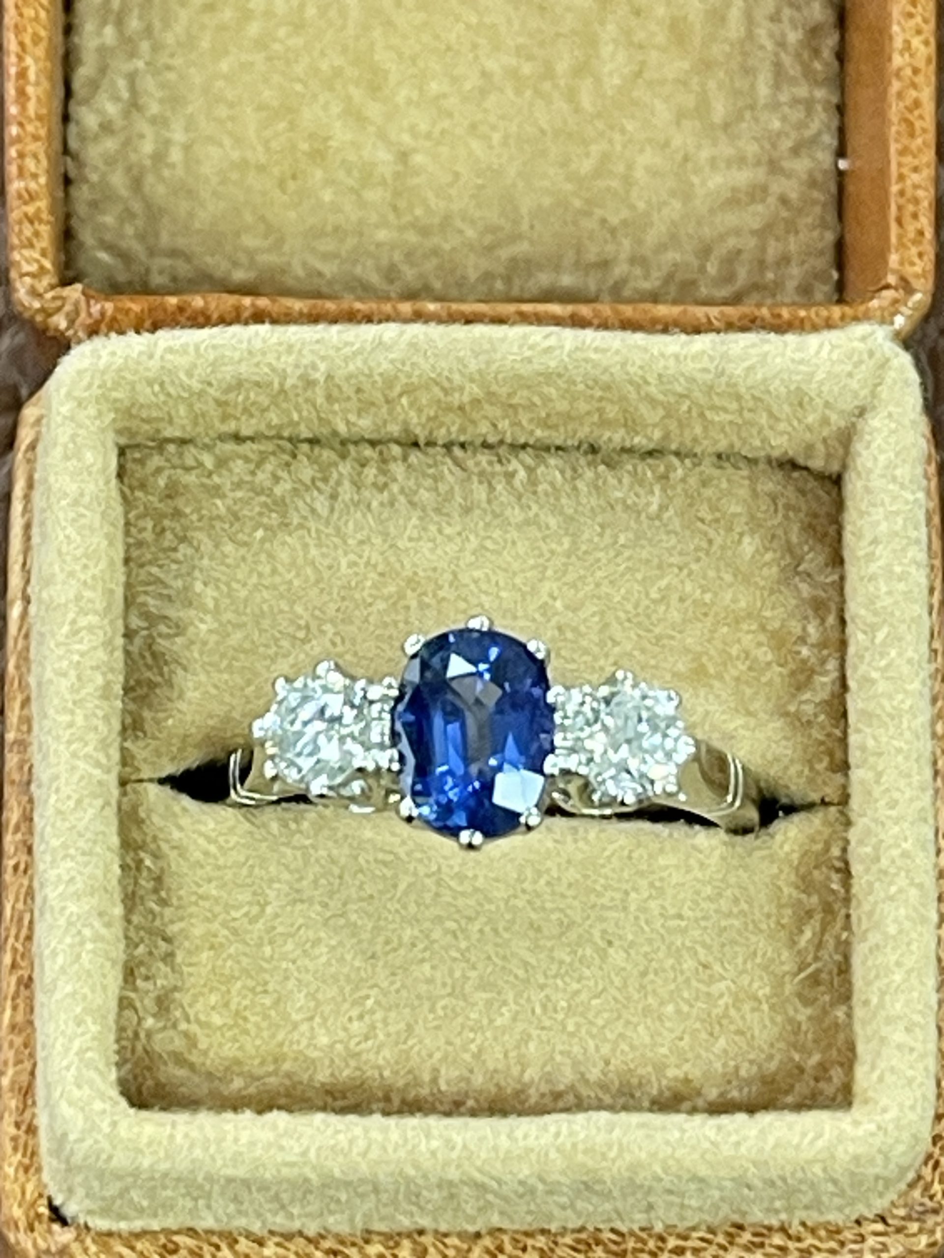 Sapphire and Diamond Three Stone Platinum Ring Secondhand