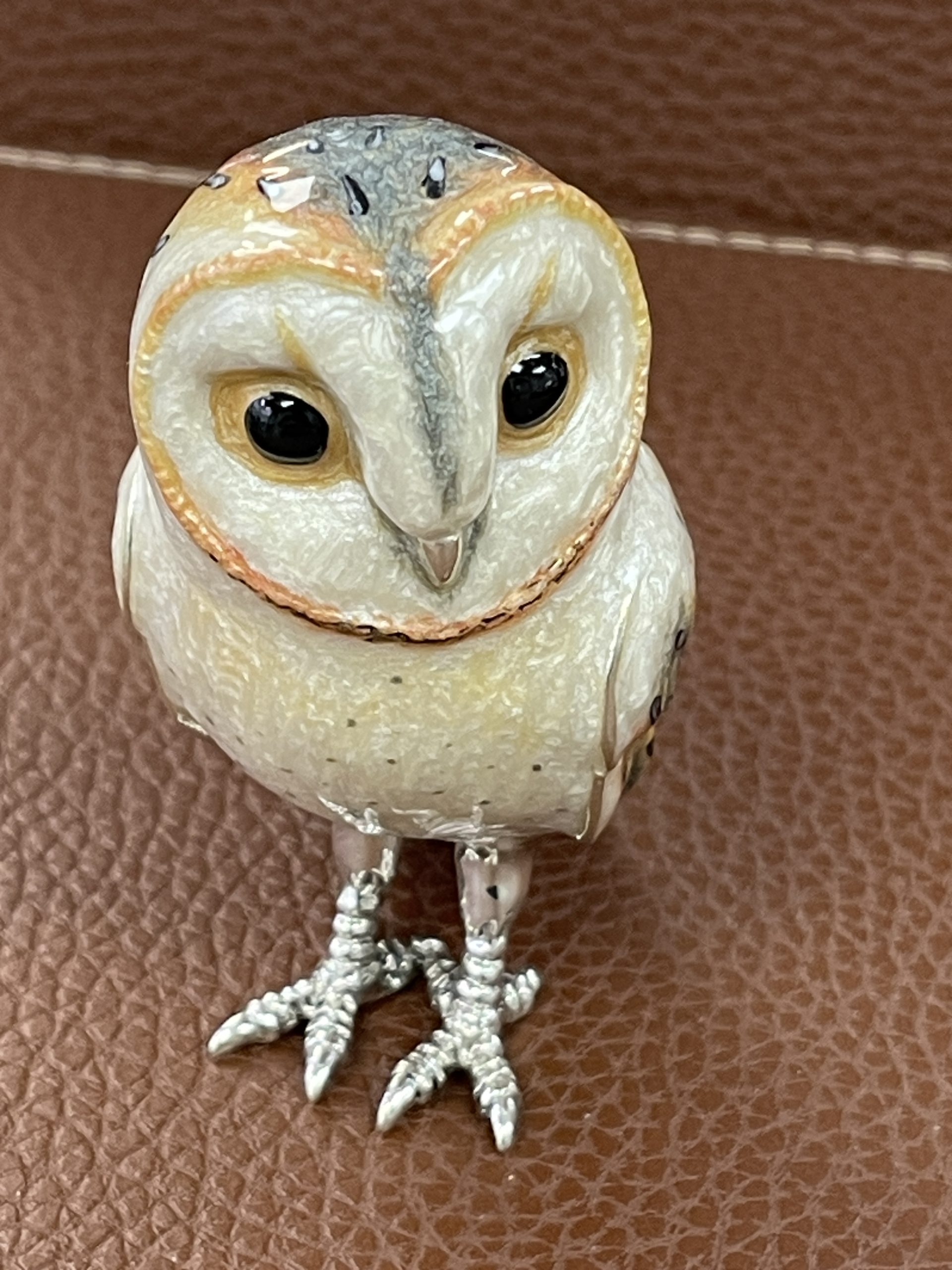Saturno Sterling Silver & Enamel Large Barn Owl Bird Figurine