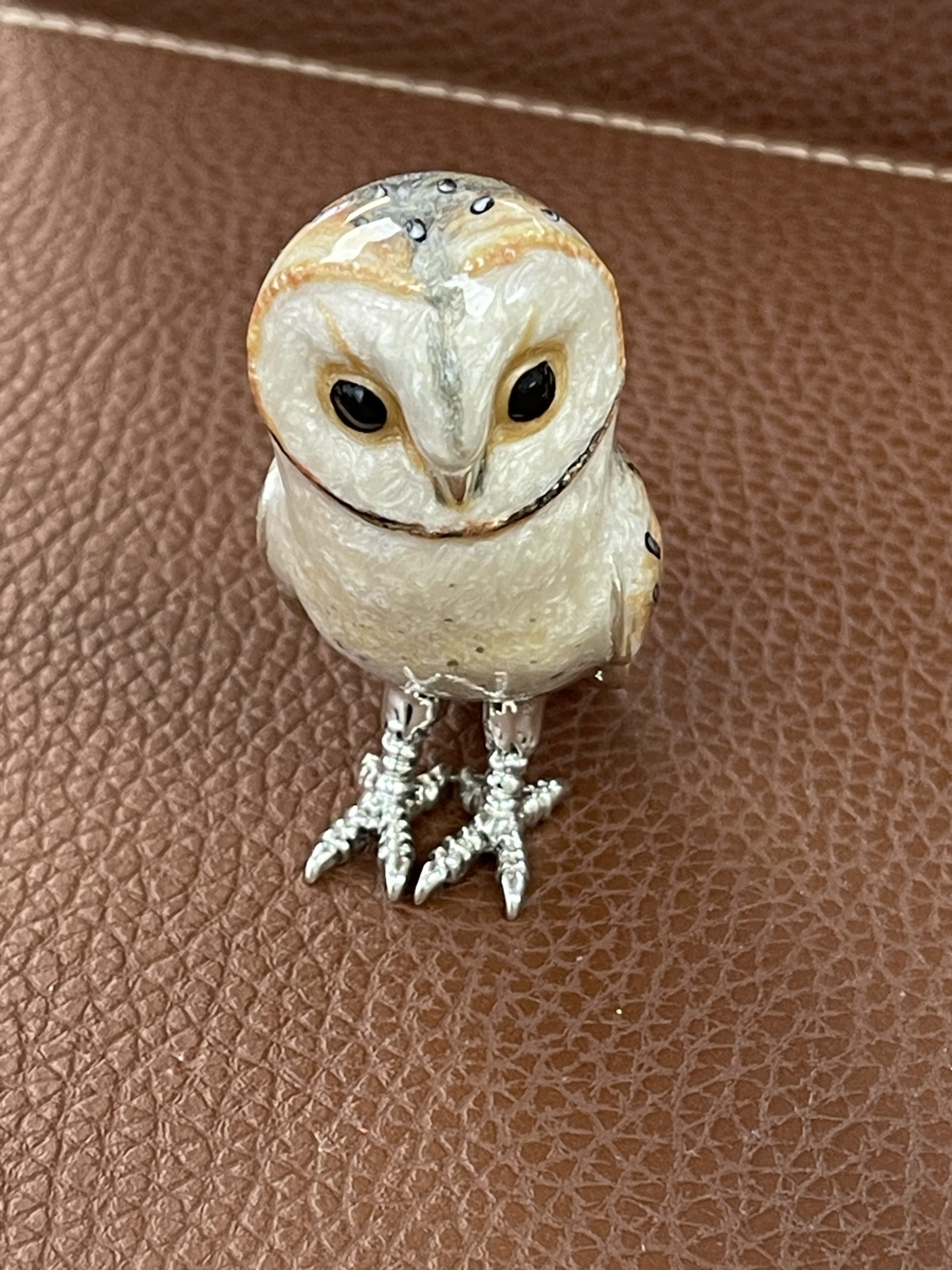 Saturno Sterling Silver & Enamel Medium Barn Owl Bird Figurine