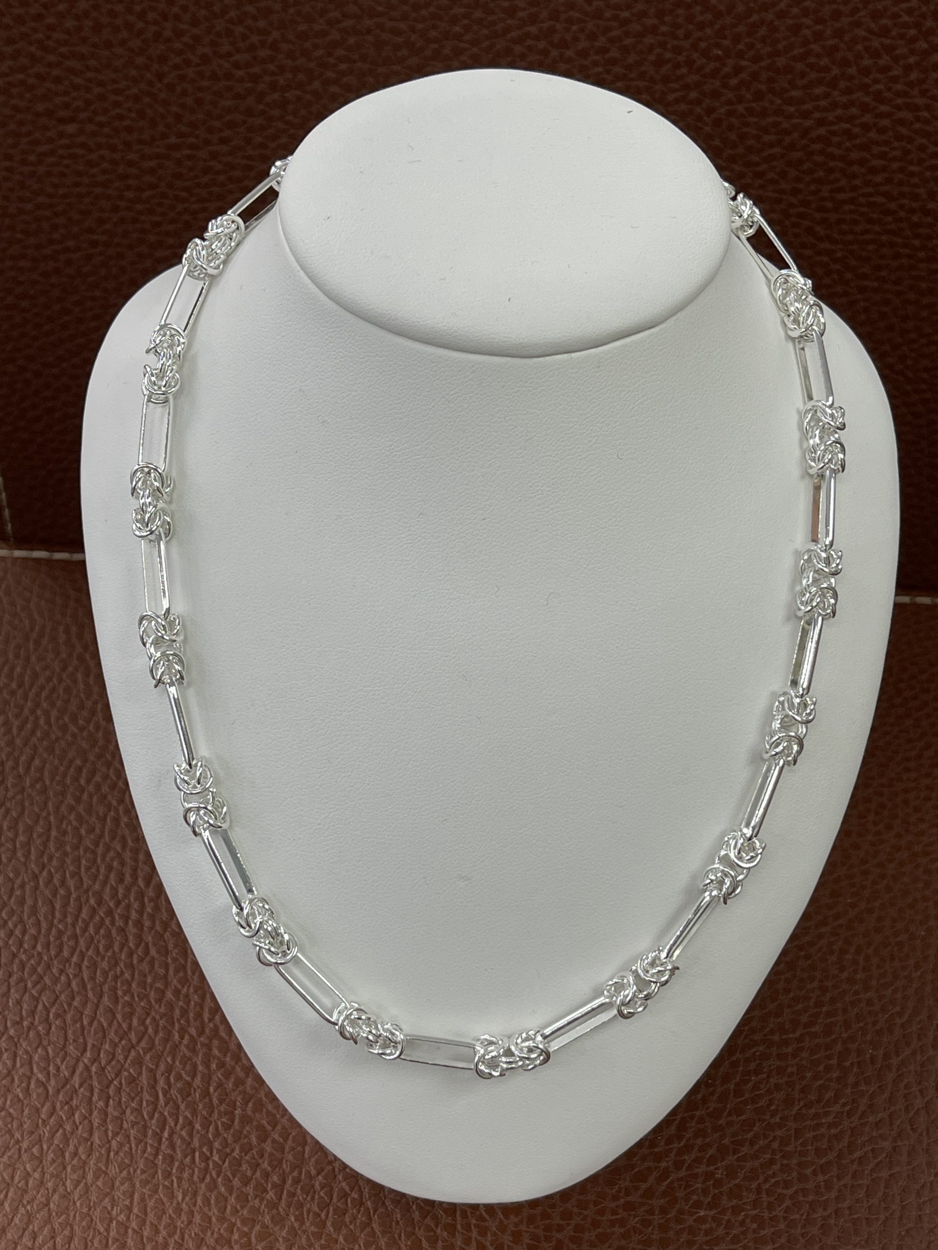 Sterling Silver Byzantine Long Oval Design Necklace Chain