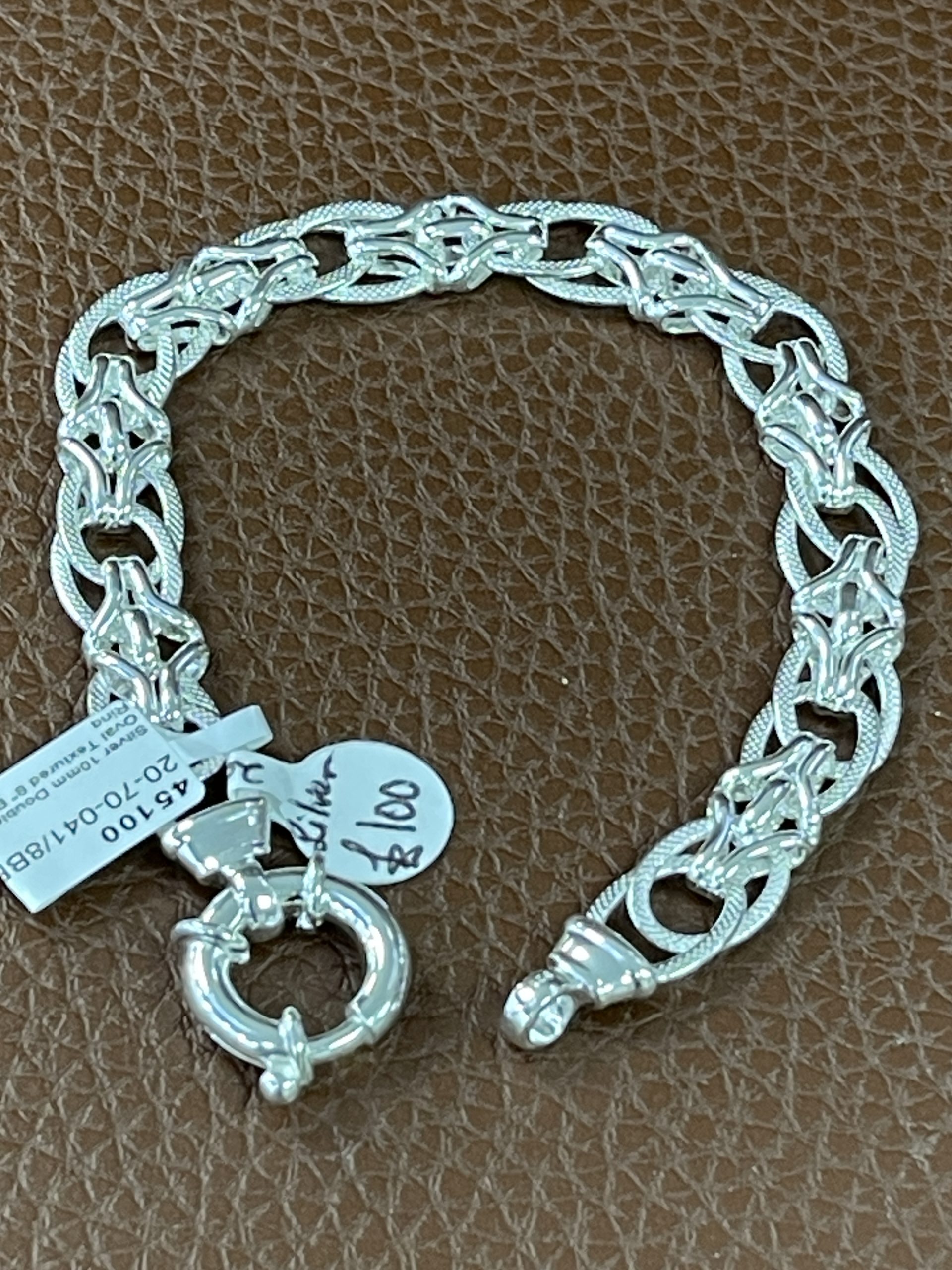 Sterling Silver Double Oval Textured Design Bracelet