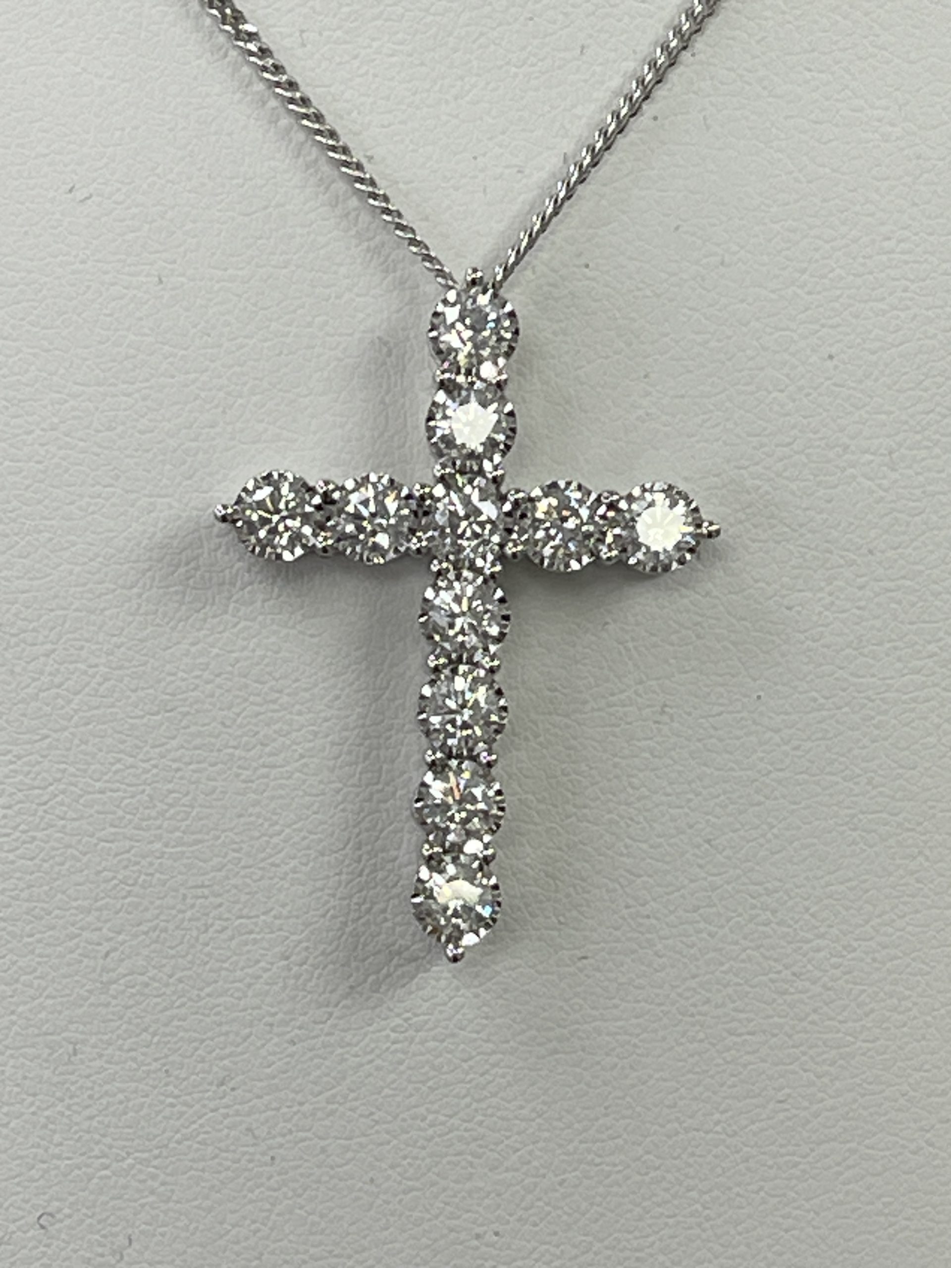 9ct White Gold 2ct 09pts Diamond Cross & Chain