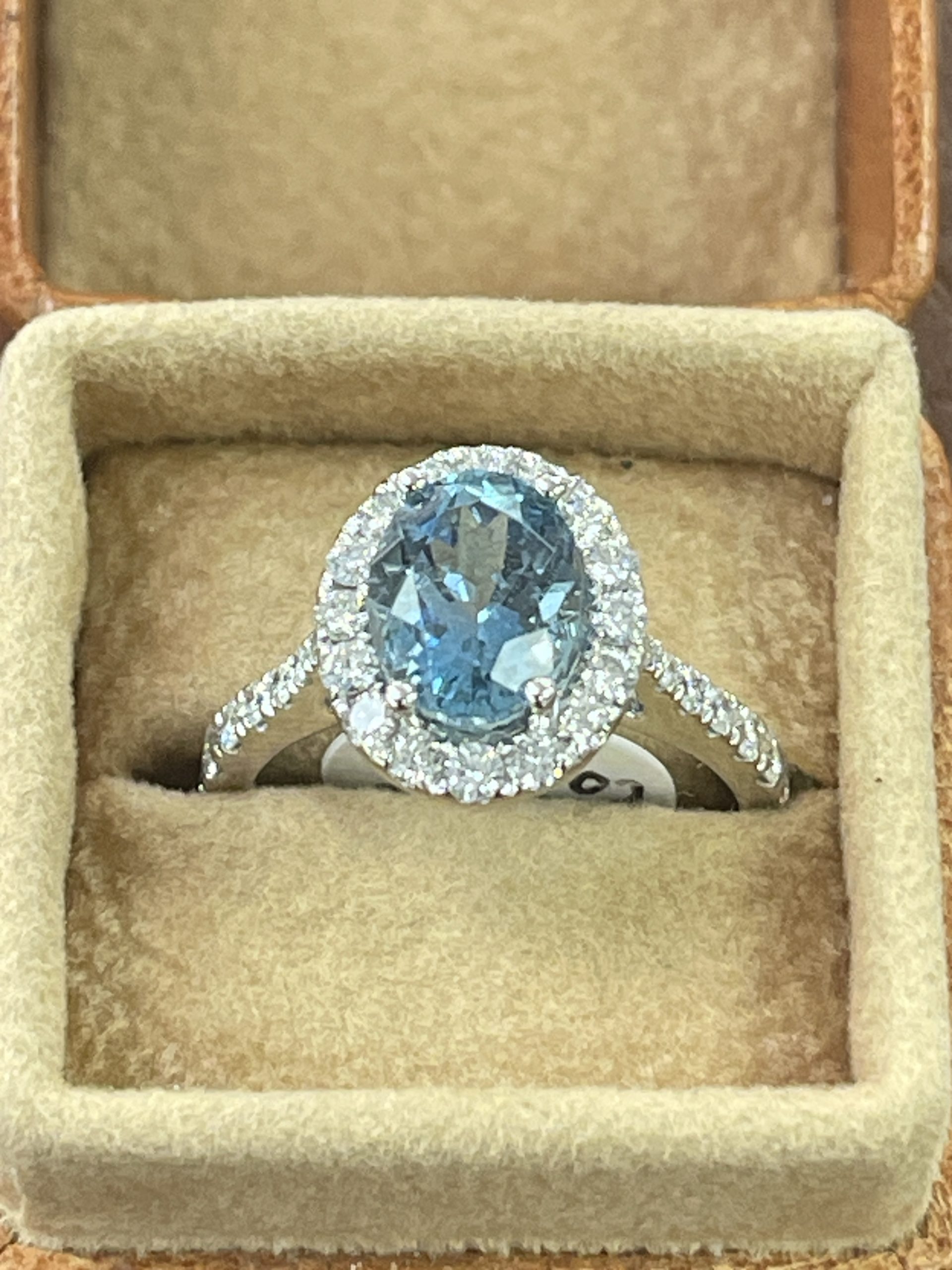 Aquamarine & Diamond Platinum Cluster Ring