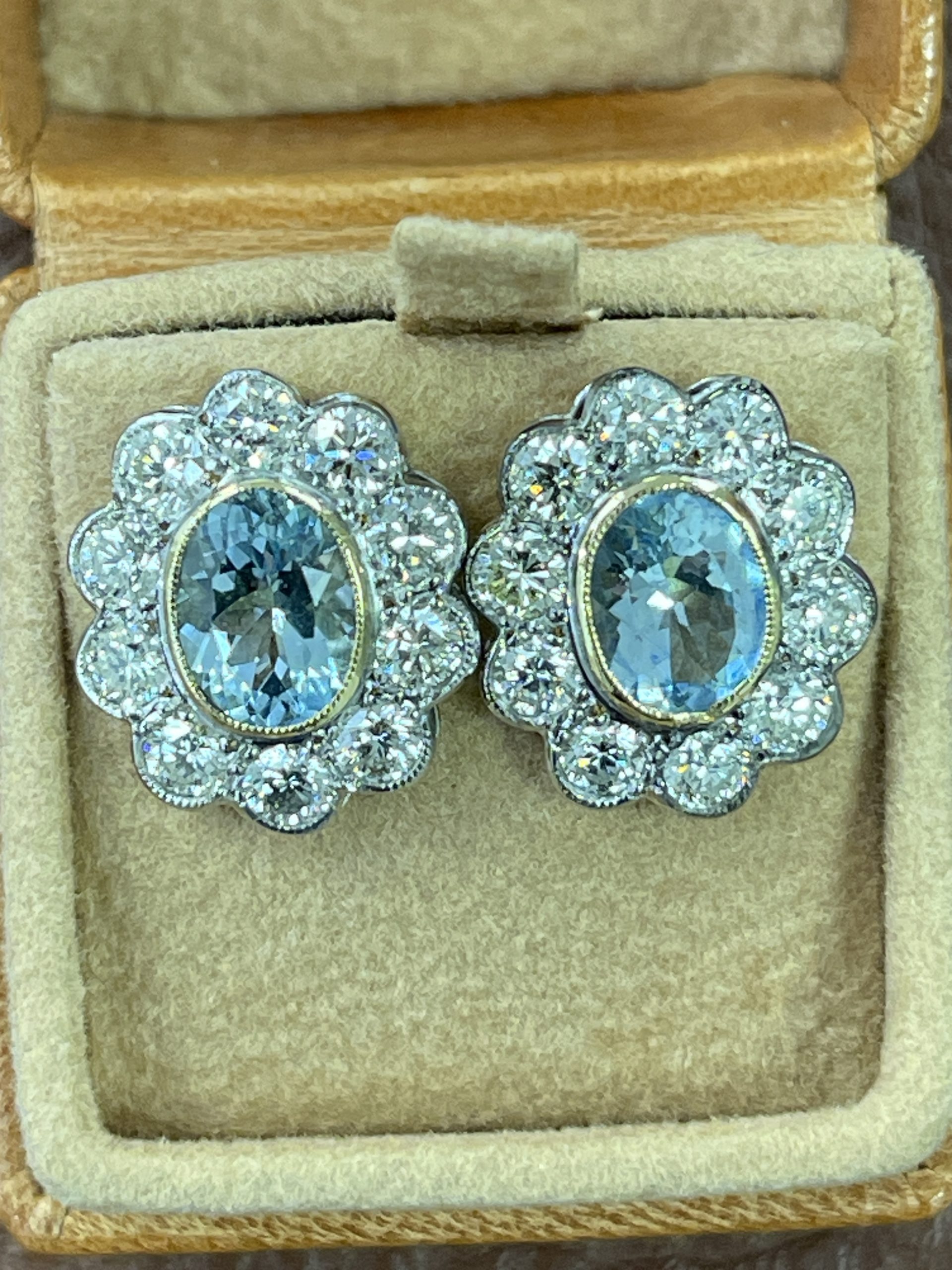 Aquamarine and Diamond Cluster Earrings 18ct