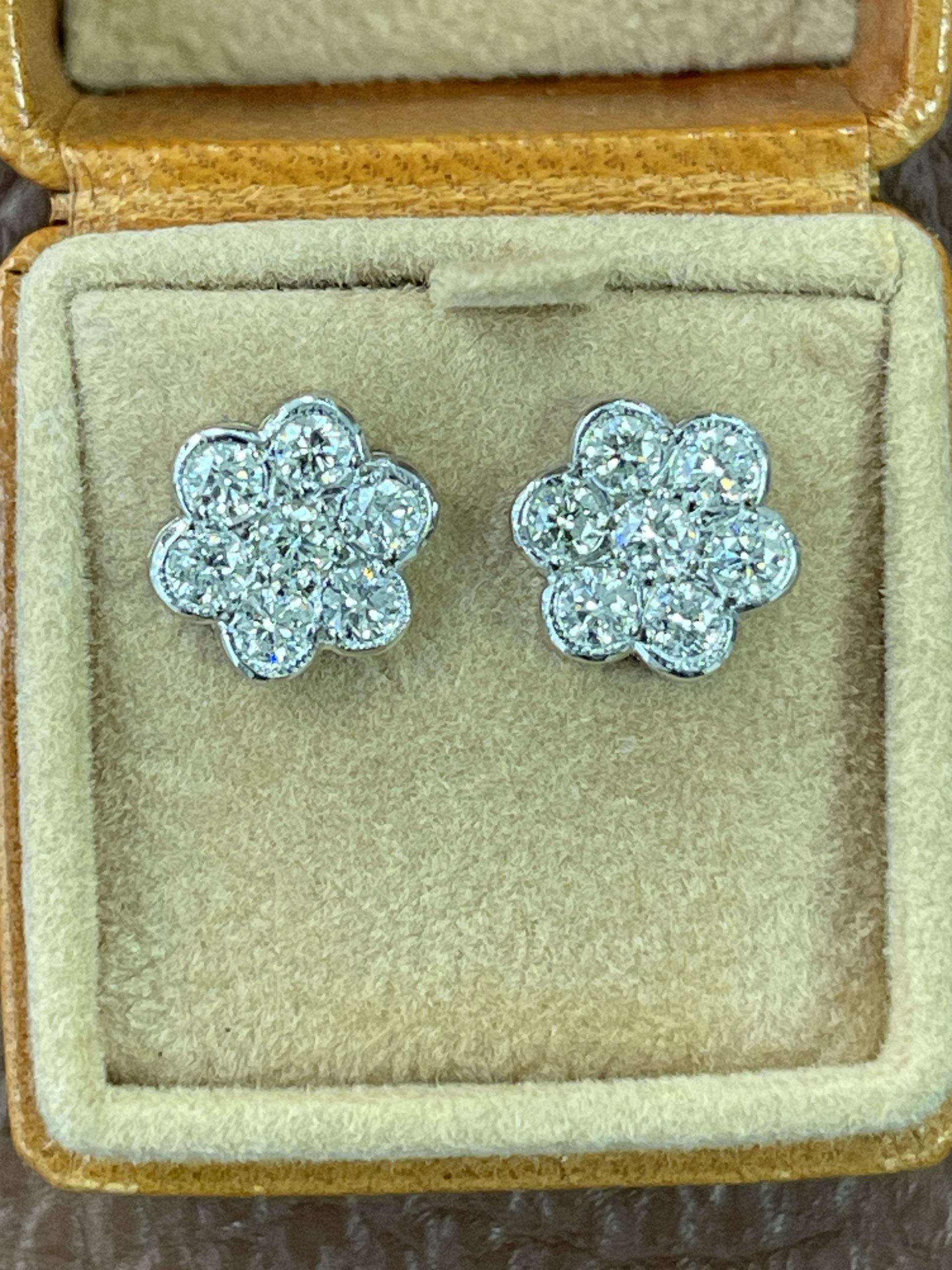 Diamond Daisy Cluster Earrings 18ct White Gold 1ct