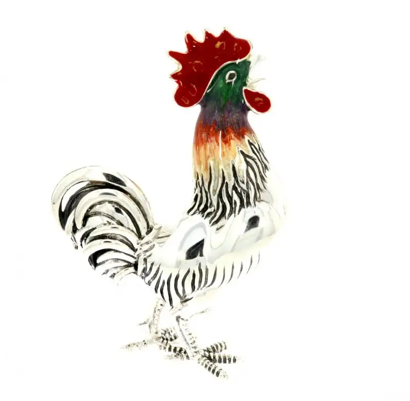Saturno Sterling Silver & Enamel Large Cockerel Rooster Bird