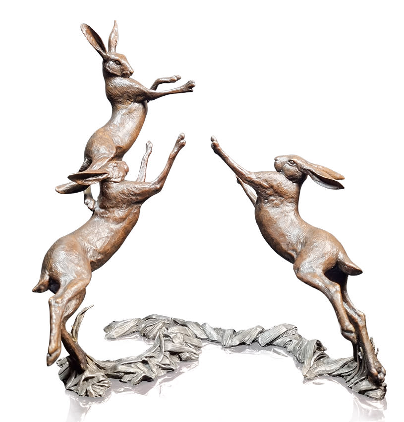 Solid Bronze Hares Moon Dance (1125) by Michael Simpson