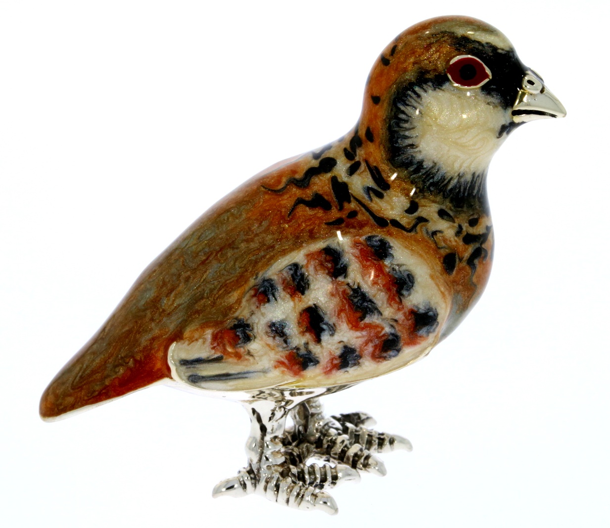 Sterling Silver & Enamel Small Partridge Bird by Saturno