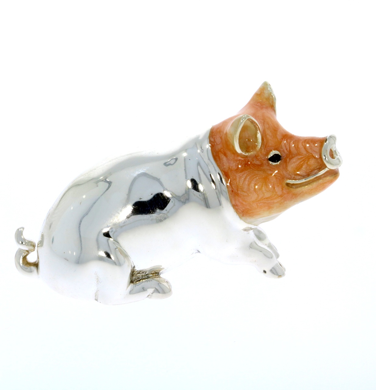 Saturno Sterling Silver & Enamel Large Pig Farmyard Ornament Figurine
