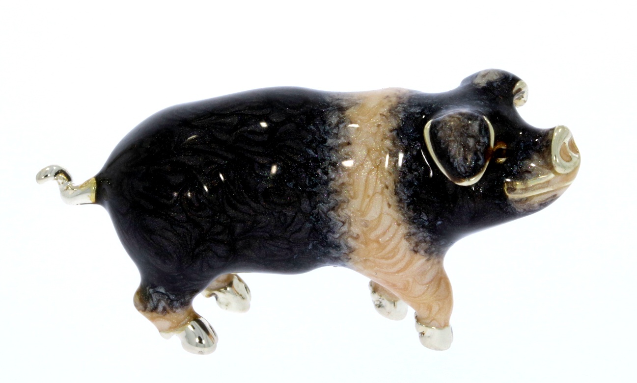 Sterling Silver & Enamel Medium Saddle Back Pig by Saturno Farmyard