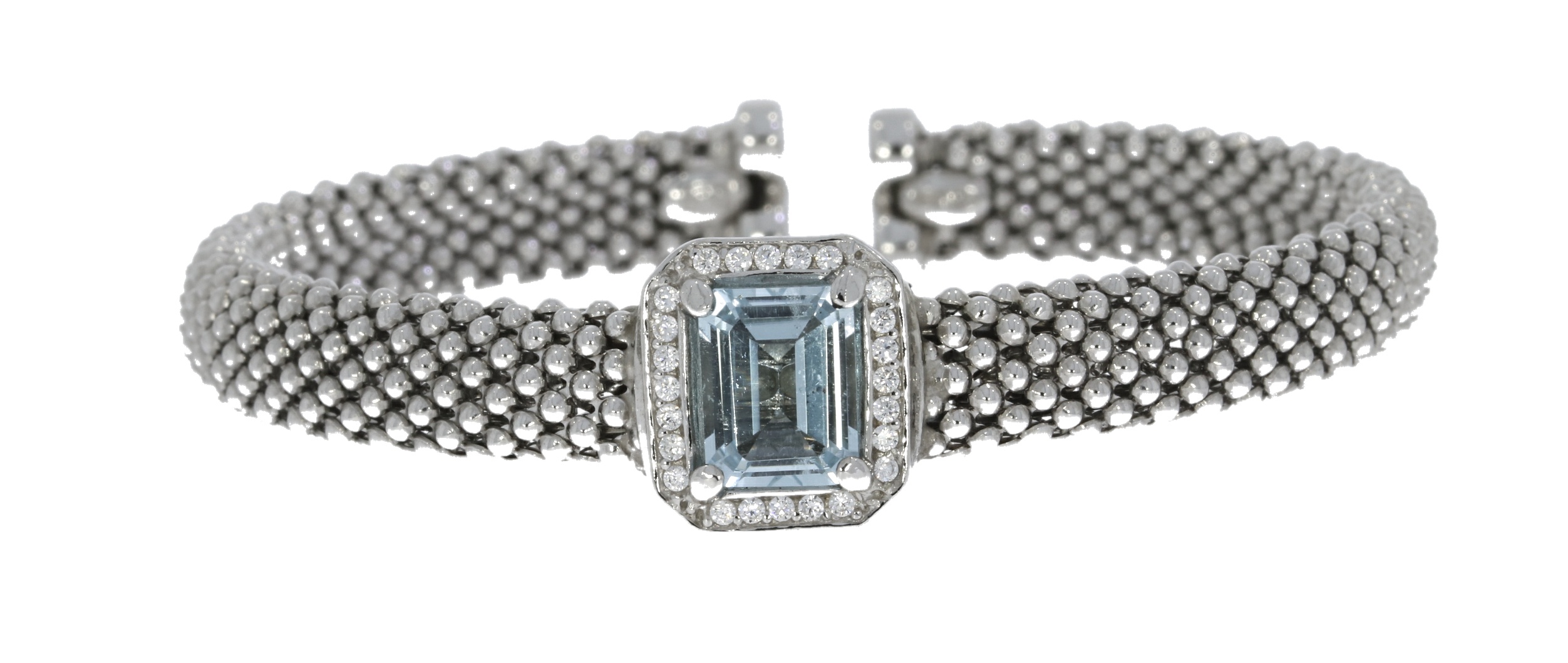 Sterling Silver Blue Topaz and Crystal Set Torque Flexible Bangle