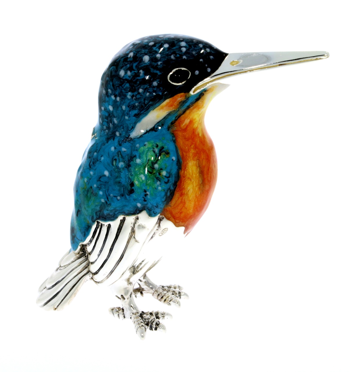 Saturno Sterling Silver & Enamel Large Kingfisher Bird Figurine