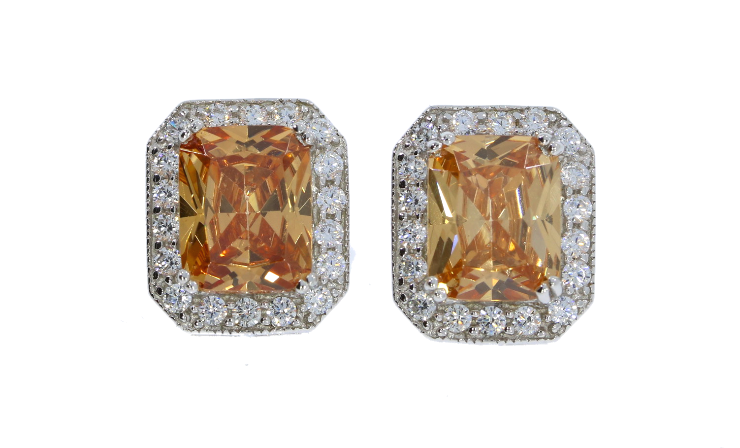 Sterling Silver Champagne CZ & White CZ Crystal Stud Earrings