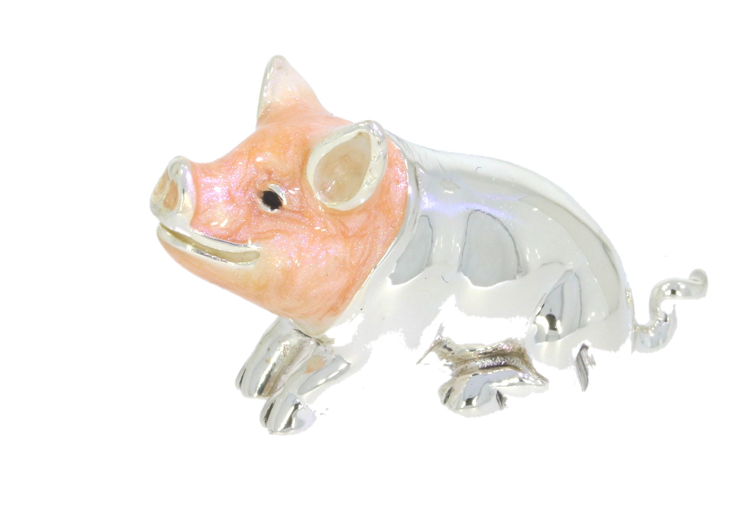 Saturno Sterling Silver & Enamel Small Pig Farmyard Ornament Figurine