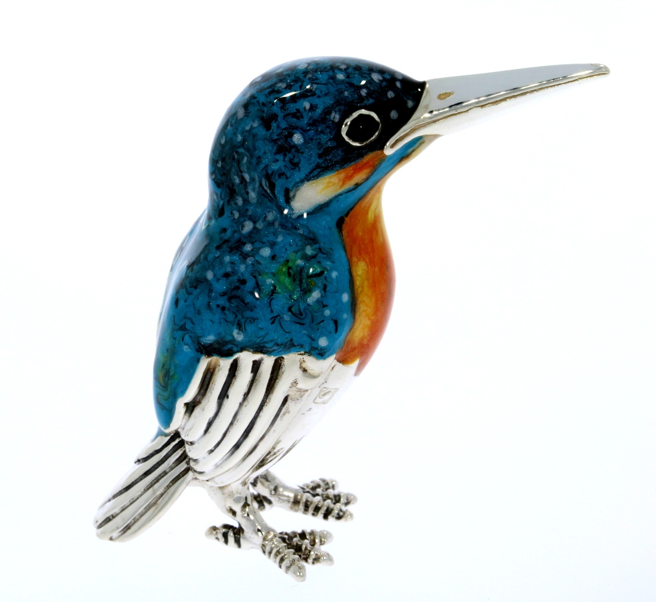 Saturno Sterling Silver & Enamel Medium Kingfisher Bird Figurine