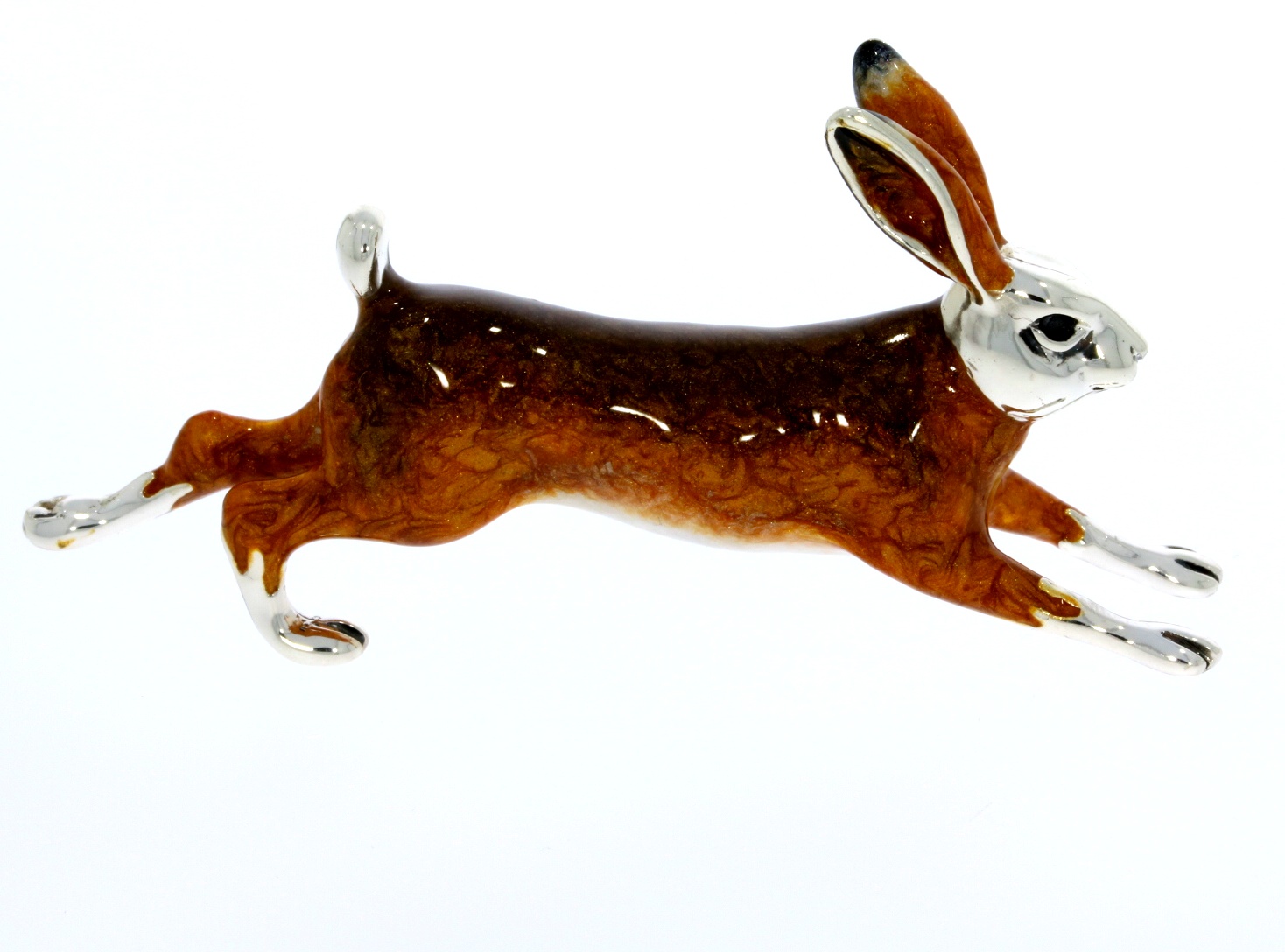 Sterling Silver & Enamel Running Hare by Saturno Countryside Figurine