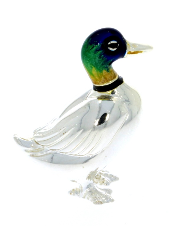 Sterling Silver & Enamel Small Duck Wildfowl by Saturno Figurine